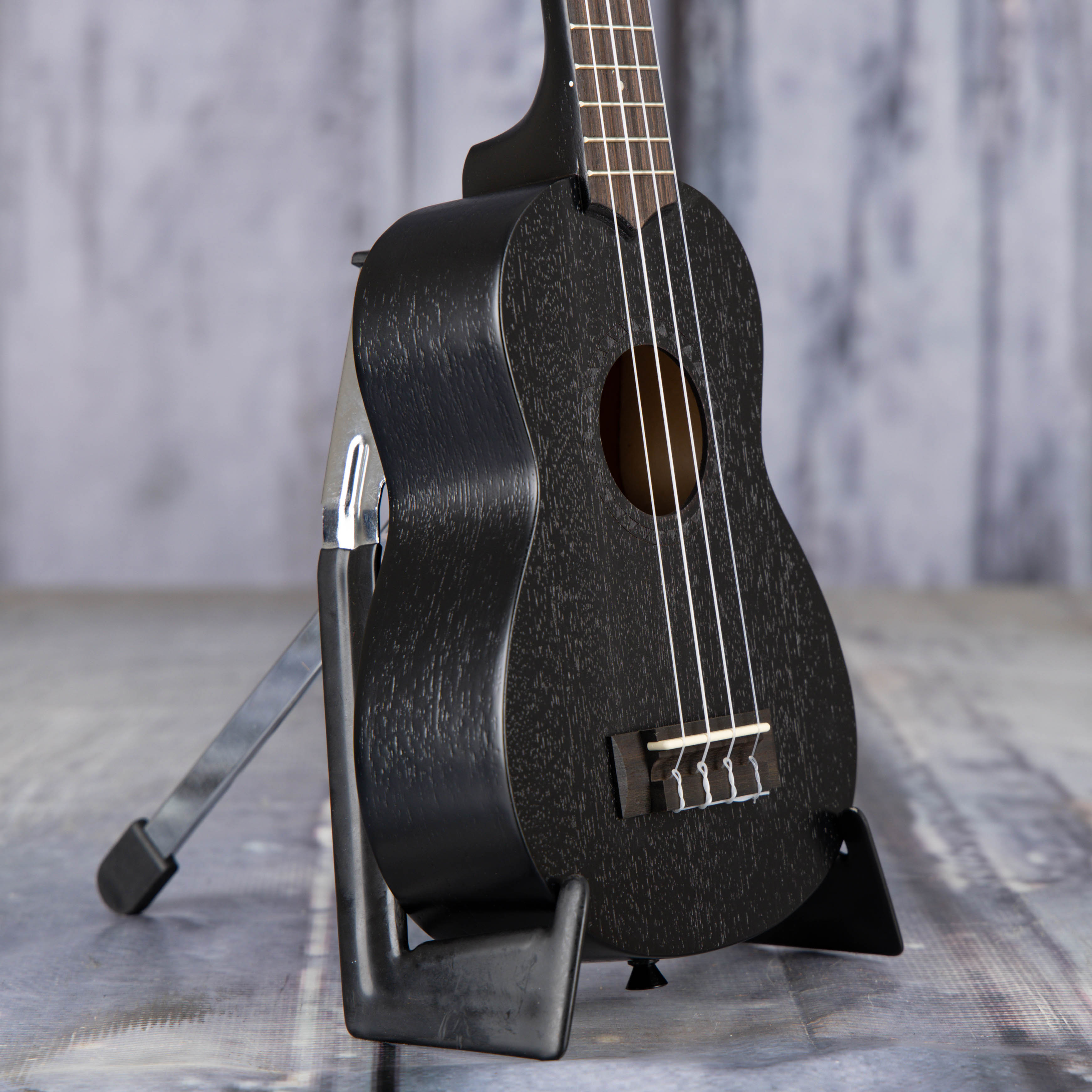 Kala KA-15S Soprano Ukulele, Black Satin, angle
