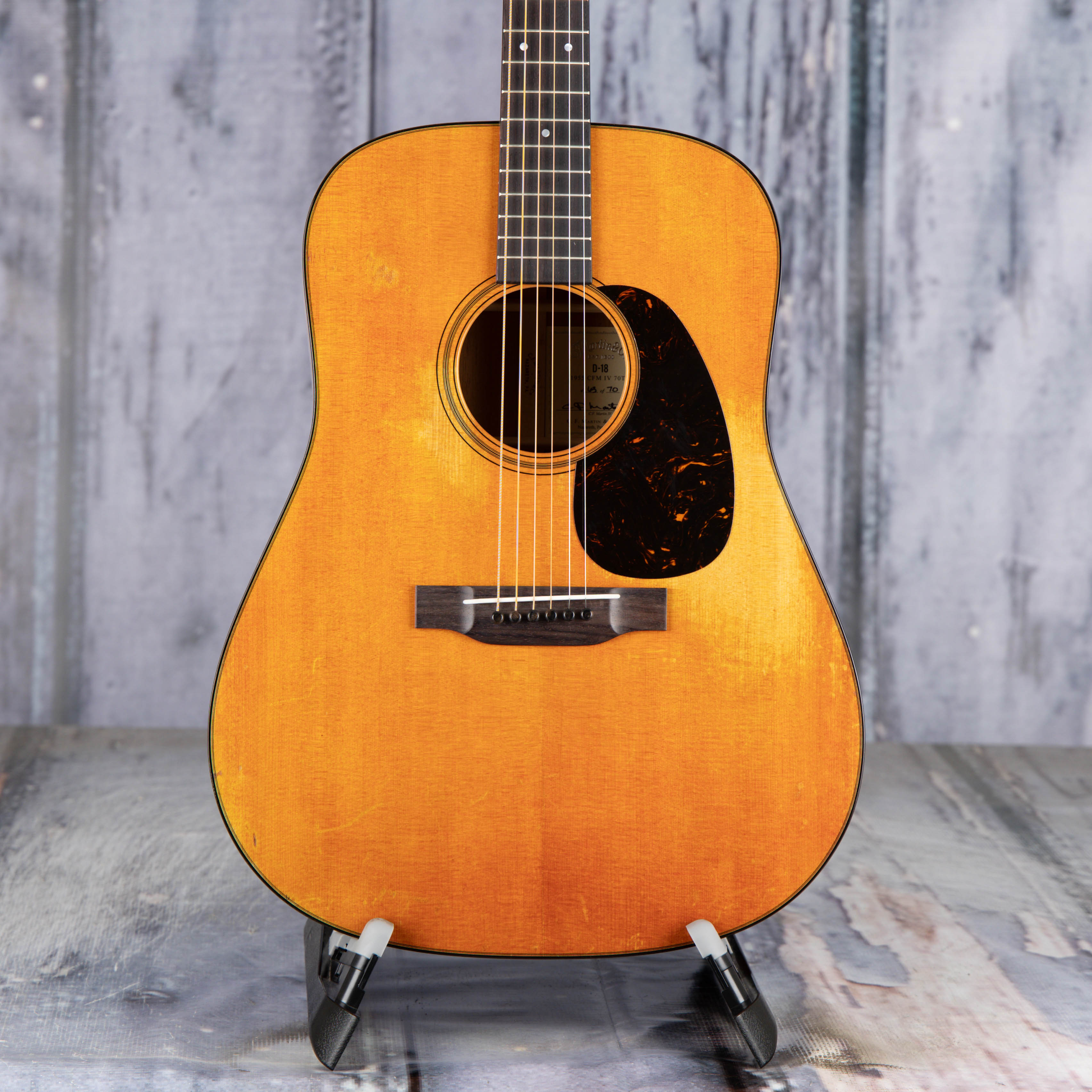 Martin D-18 1955 CFM IV 70th Acoustic Guitar, Natural, front closeup