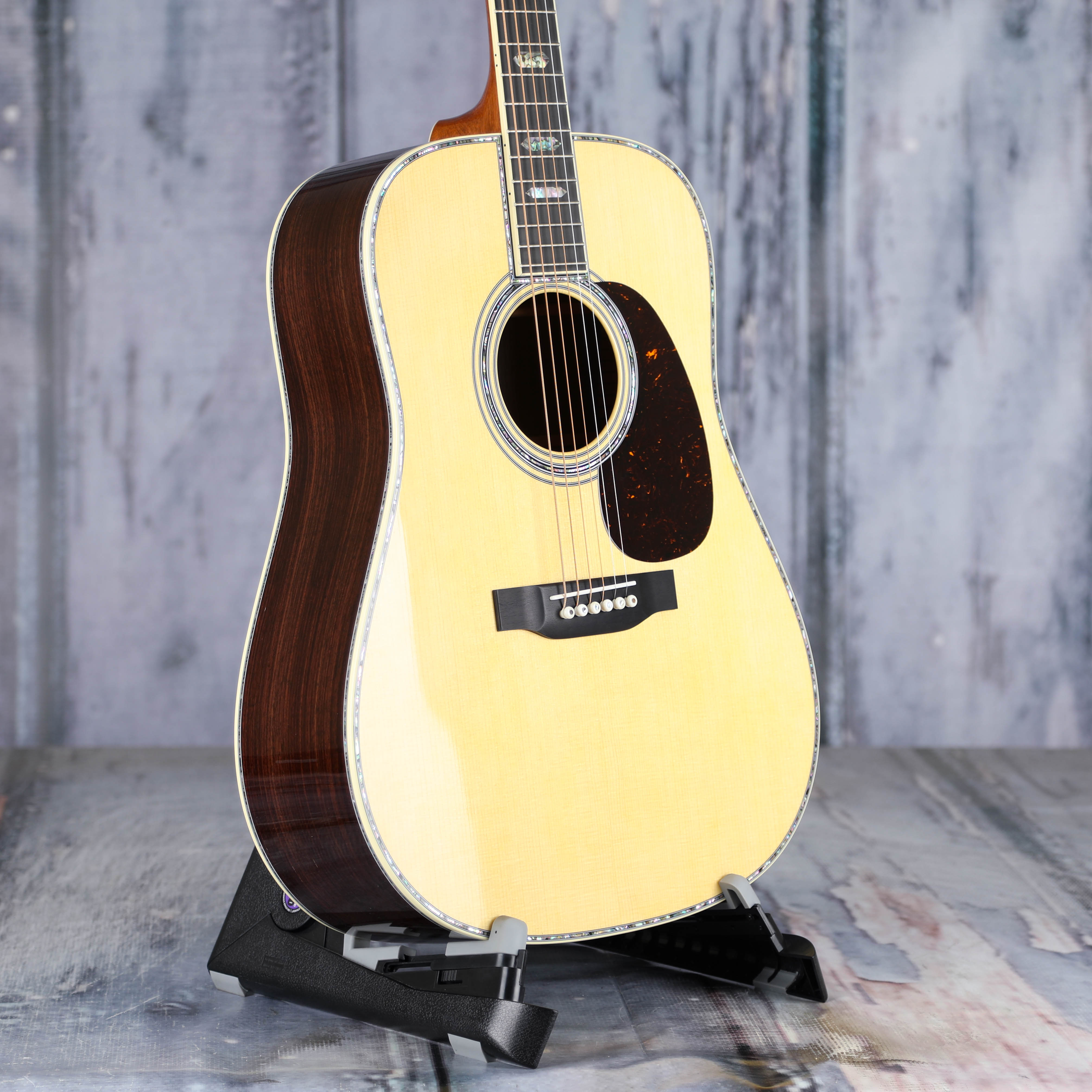 Martin D-45 Acoustic Guitar, Natural, angle