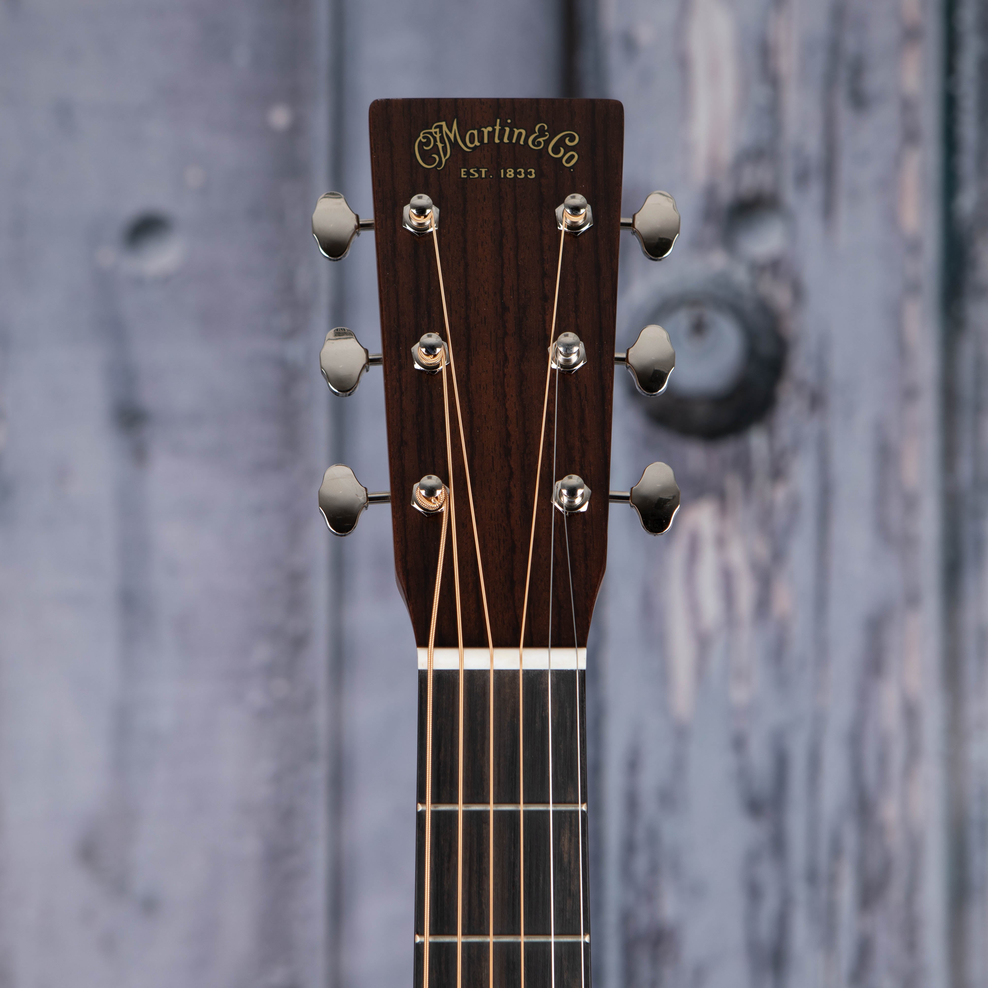 Martin OM-21 Acoustic Guitar, Natural, front headstock