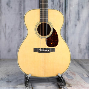 Martin OM-28 Acoustic Guitar, Natural, front closeup