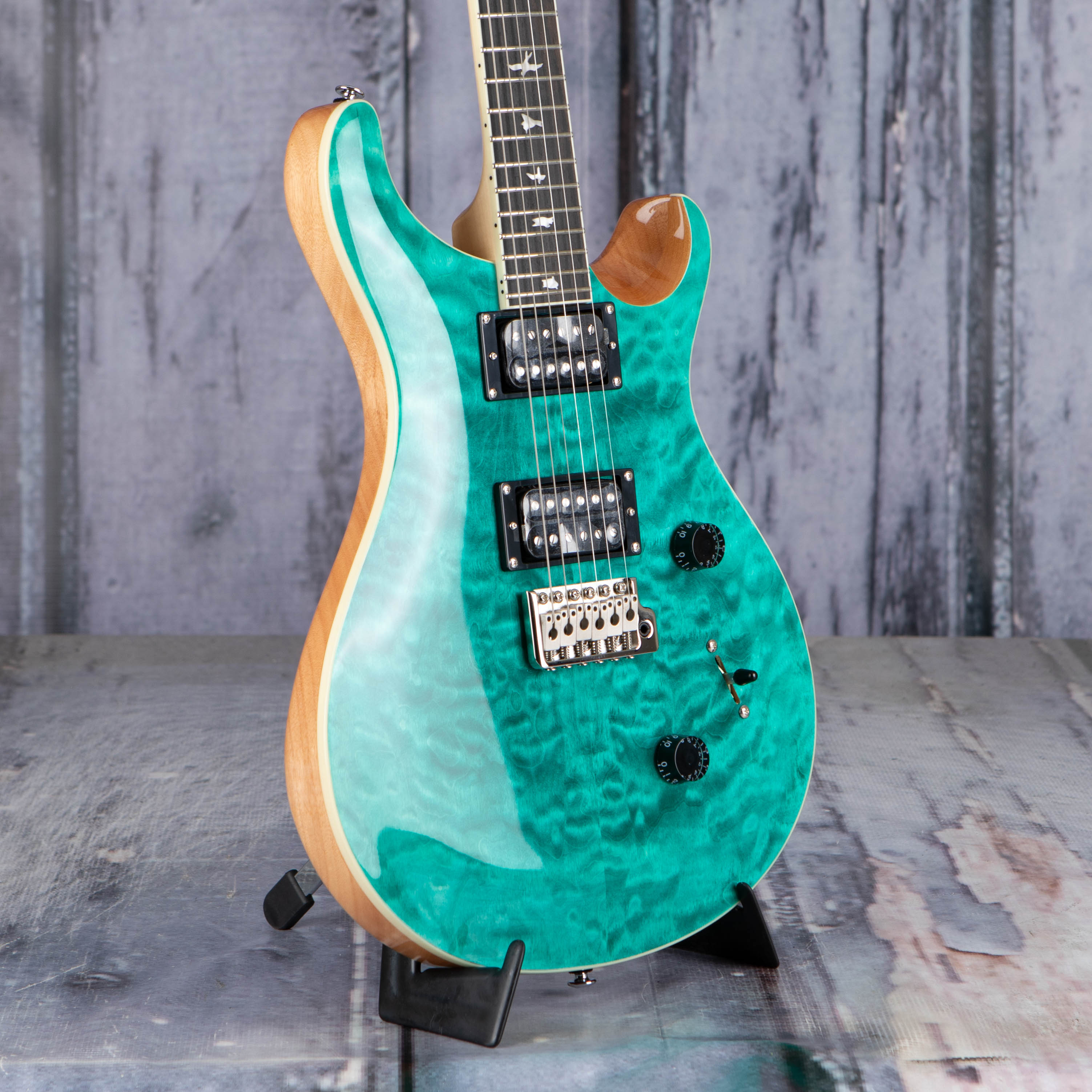 Paul Reed Smith SE Custom 24 Quilt Electric Guitar, Turquoise, angle
