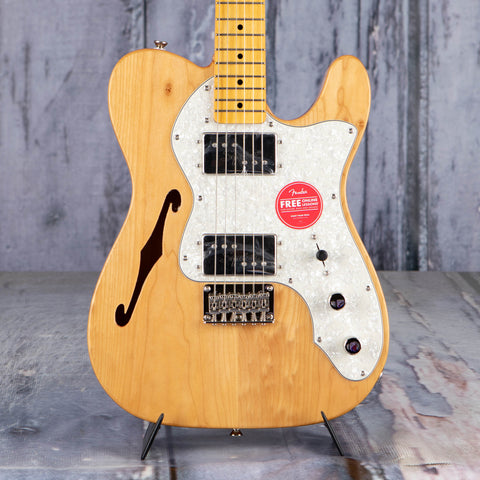 Squier Classic Vibe '70s Telecaster Thinline Electric Guitar, Natural, front closeup