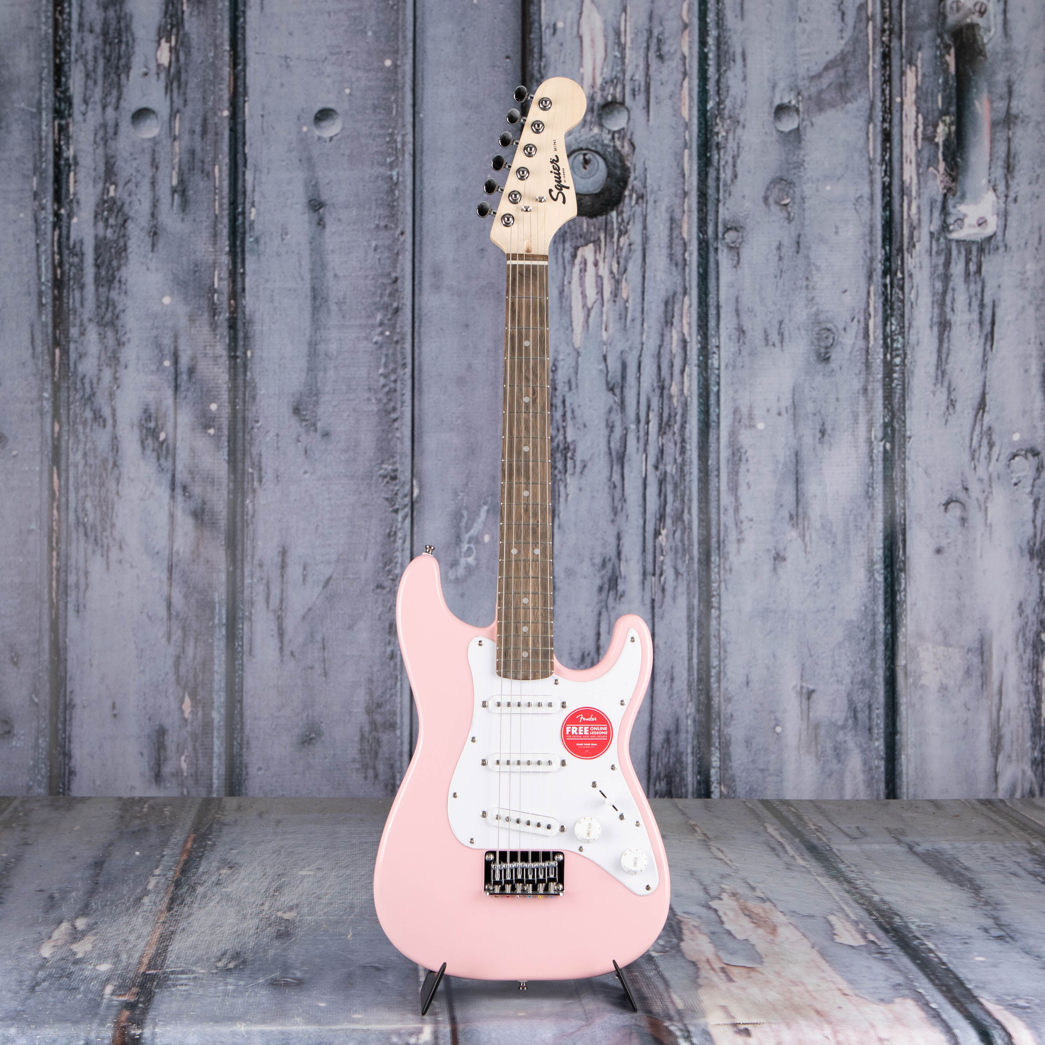Squier Mini Stratocaster Electric Guitar, Shell Pink, front