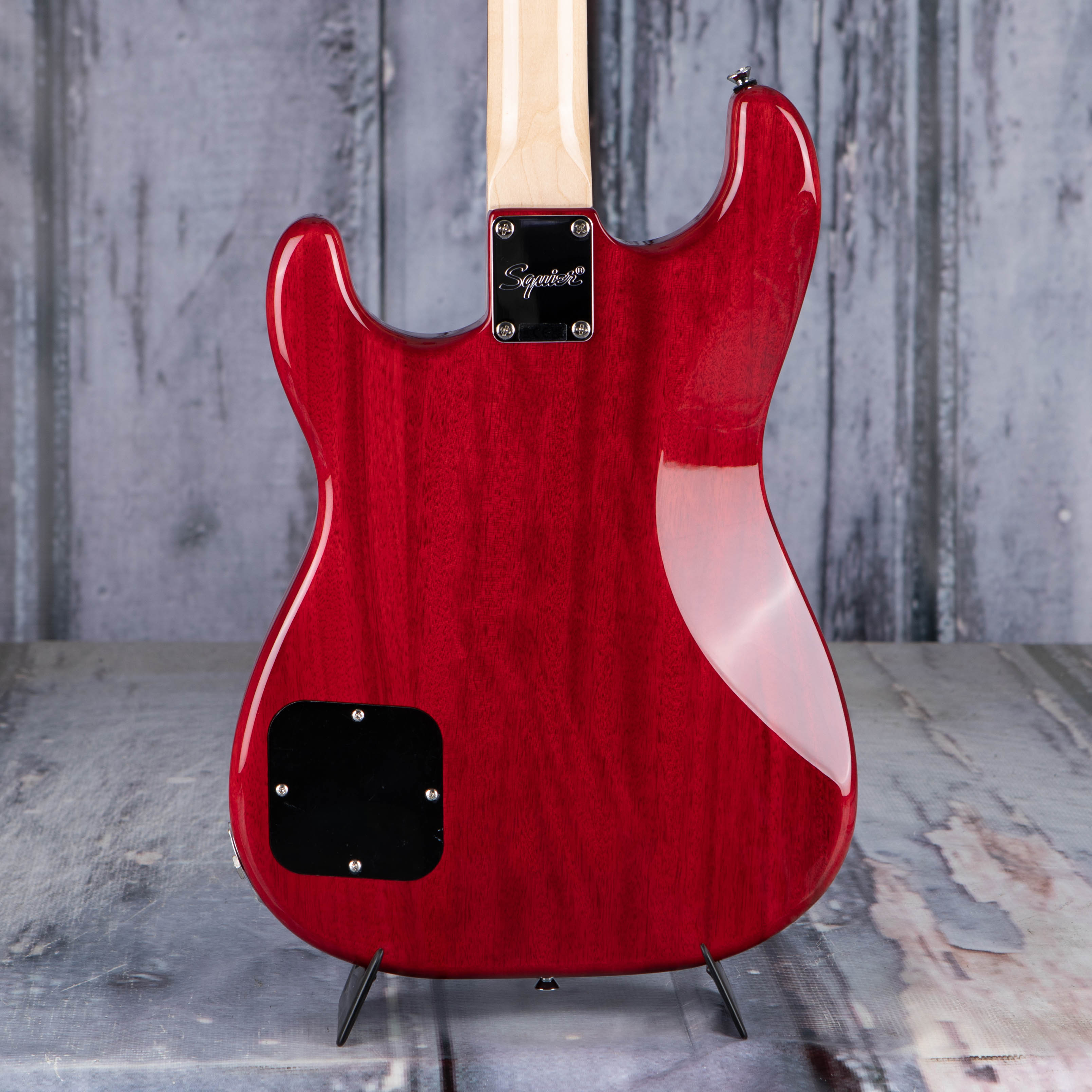 Squier Paranormal Strat-O-Sonic Electric Guitar, Crimson Red Transparent, back closeup