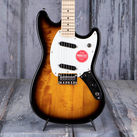 Squier Sonic Mustang Electric Guitar, 2-Color Sunburst, front closeup