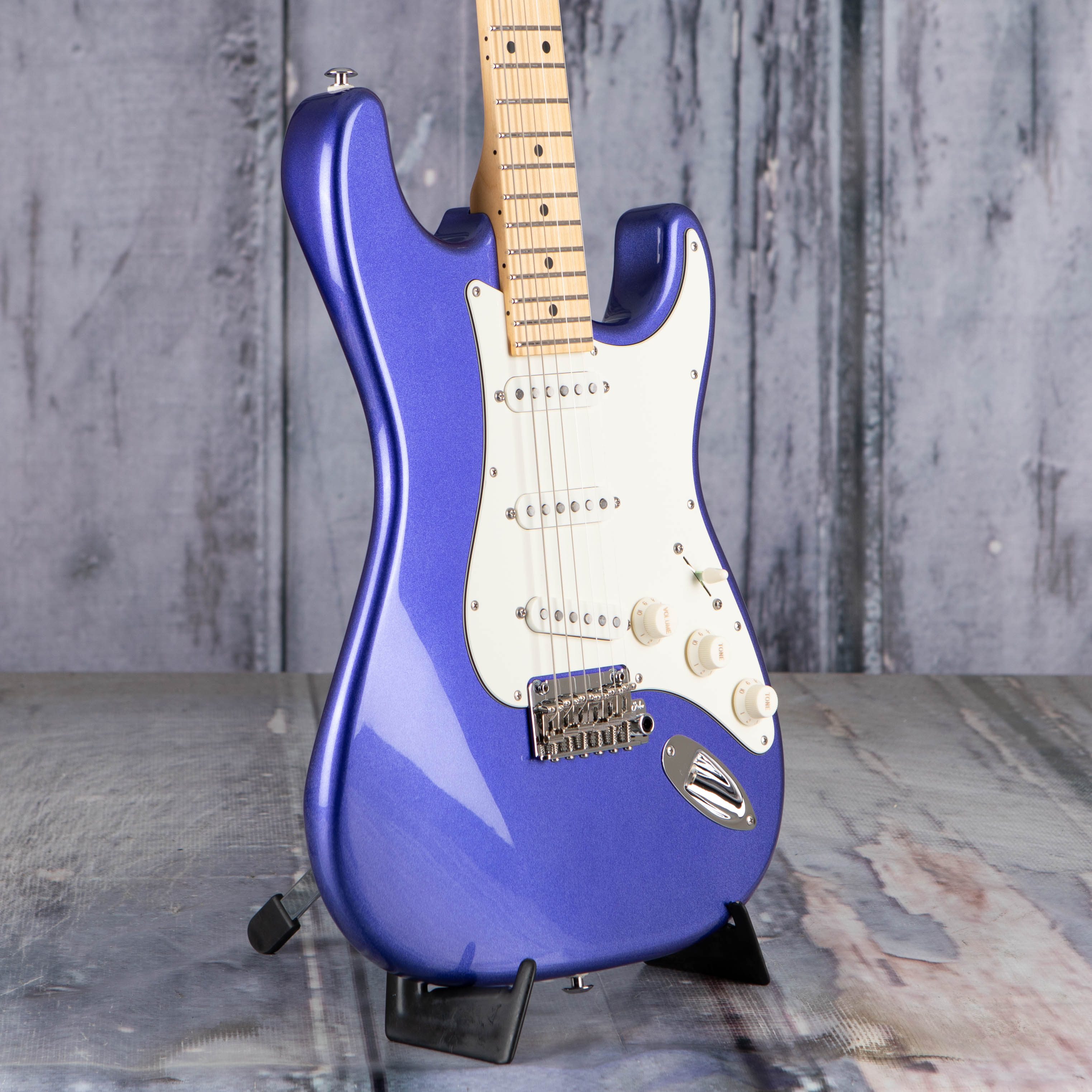 Suhr Classic S Electric Guitar, SSS, Indigo Metallic, angle