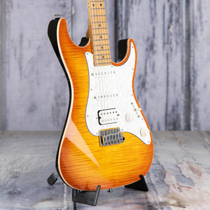 Suhr Standard Plus Electric Guitar, HSS, Trans Honey Amber Burst, angle
