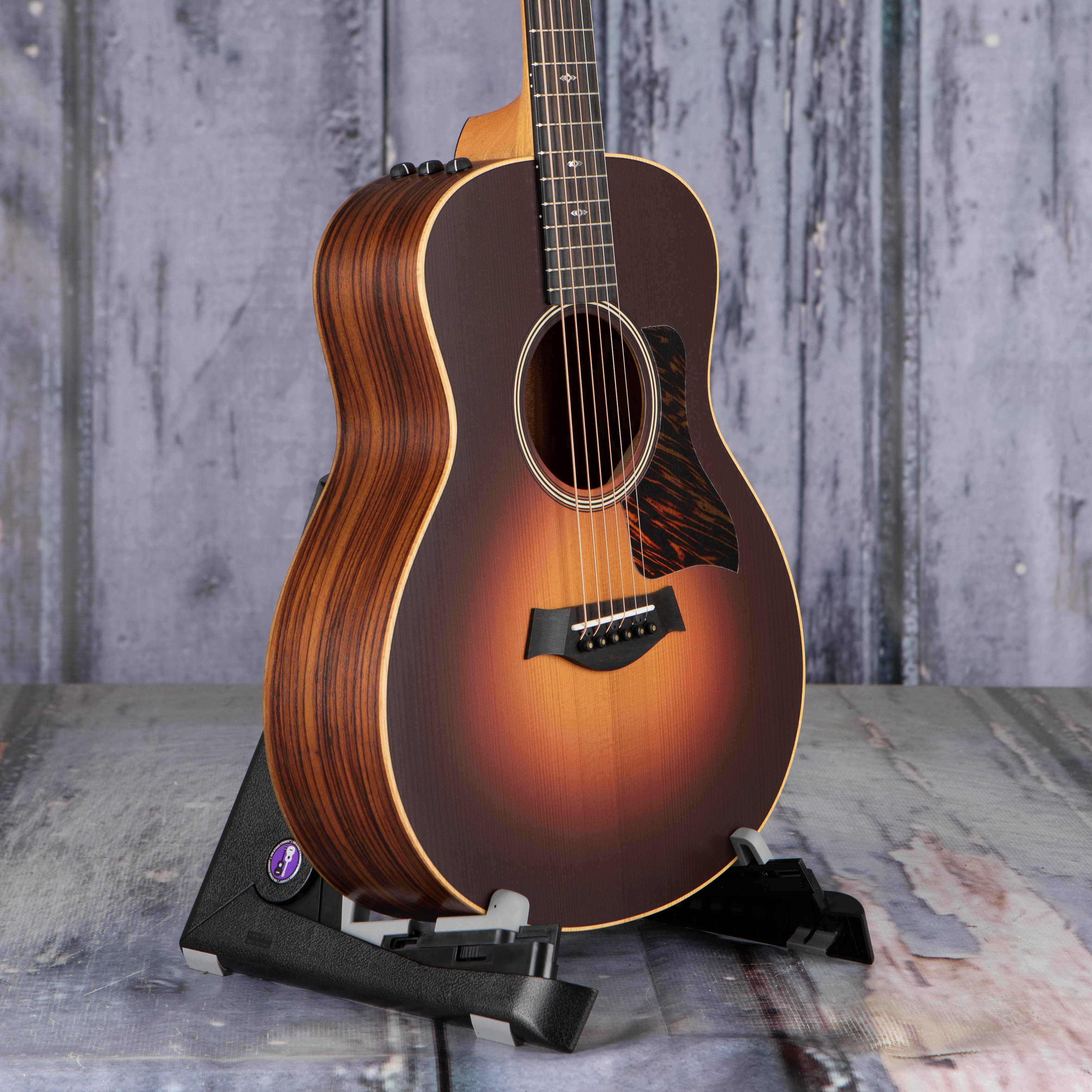 Taylor 50th Anniversary GS Mini-e Rosewood SB LTD Acoustic/Electric Guitar, Vintage Sunburst, angle