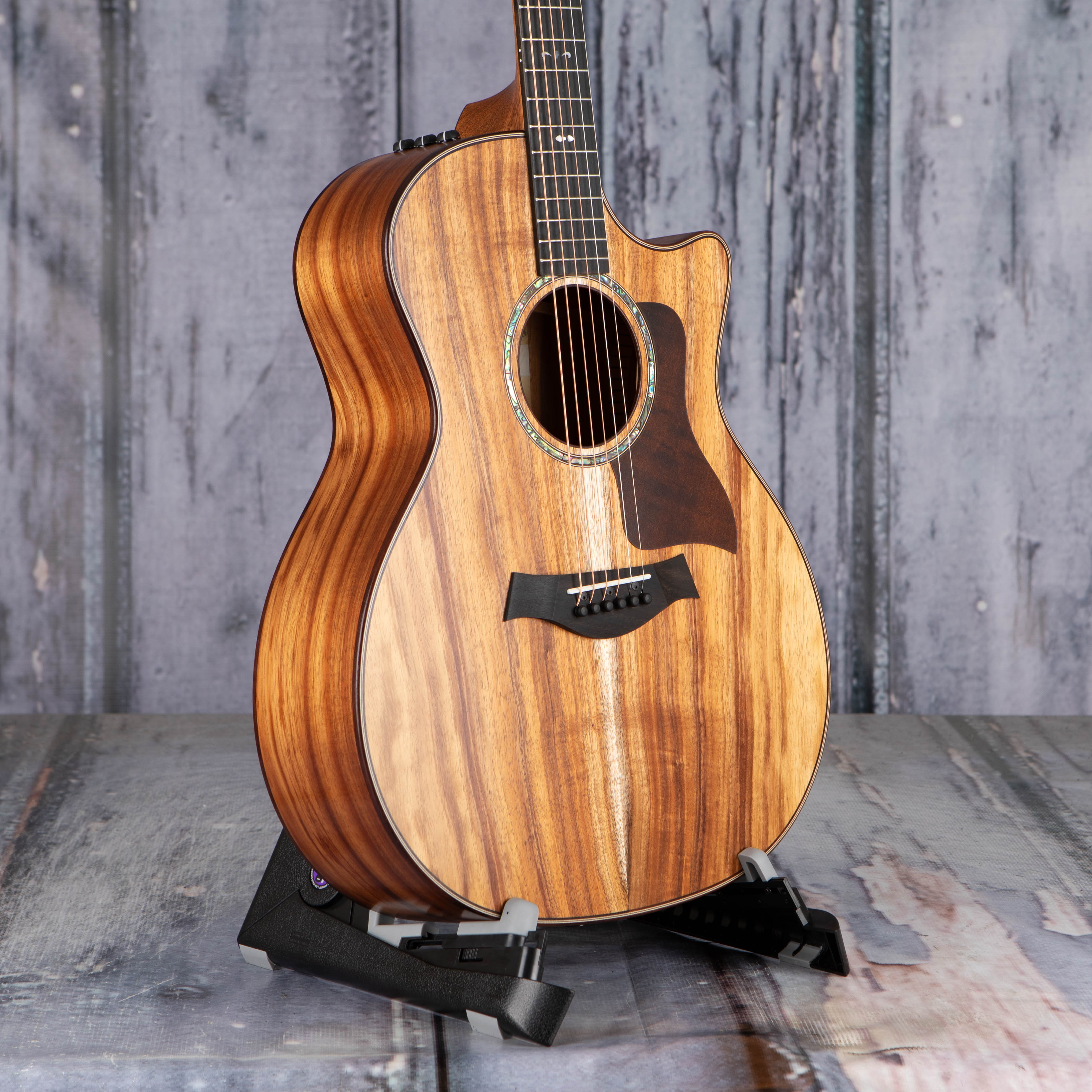 Taylor 724ce Hawaiian Koa Acoustic/Electric Guitar, Natural, angle