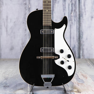 Used Airline Harmony Stratotone Electric Guitar, Black, front closeup