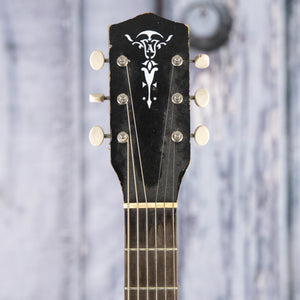 Used Airline Harmony Stratotone Electric Guitar, Black, front headstock