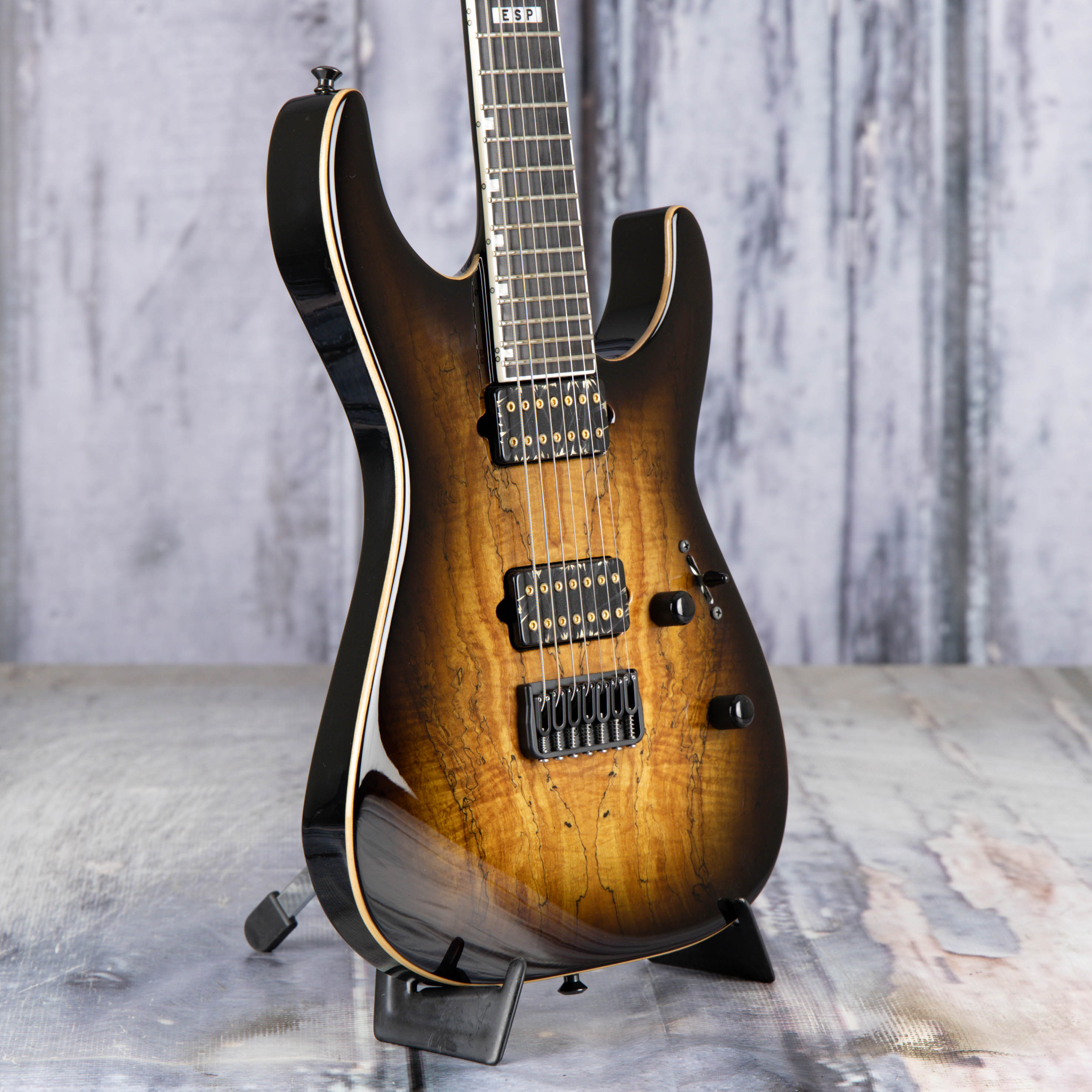 Used ESP E-II NT7 Electric Guitar, Brown Burst, angle