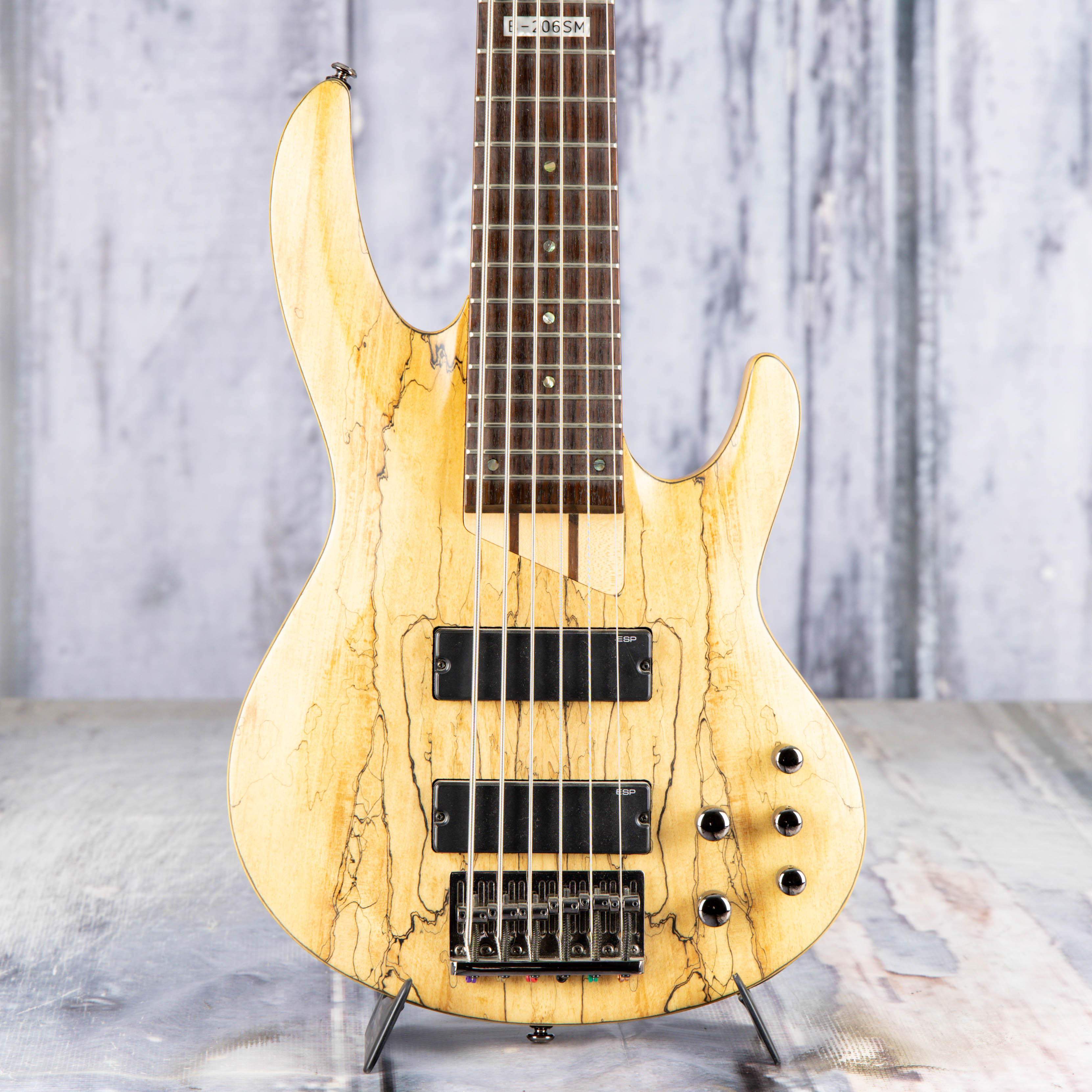 Used ESP LTD 206SM Bass Guitar, Natural, front closeup