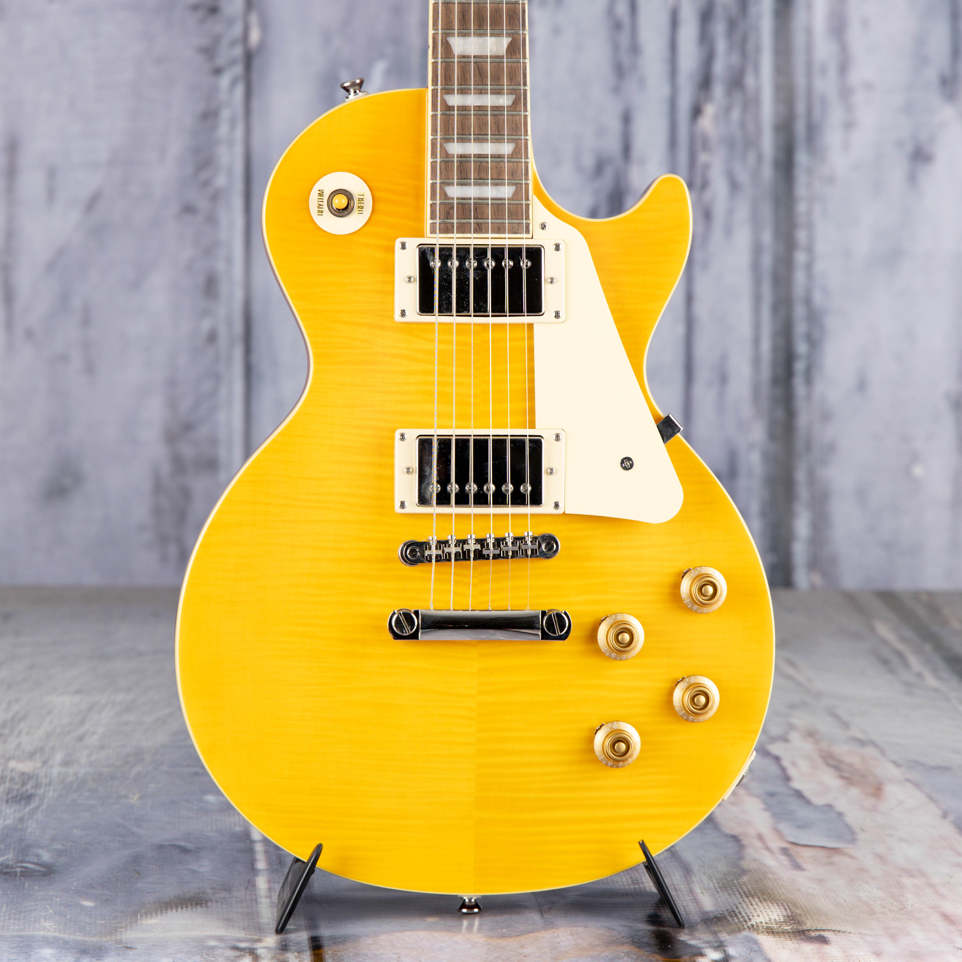 Used Epiphone 1959 Les Paul Standard Electric Guitar, 2023, Lemon Amber Flame Top, front closeup