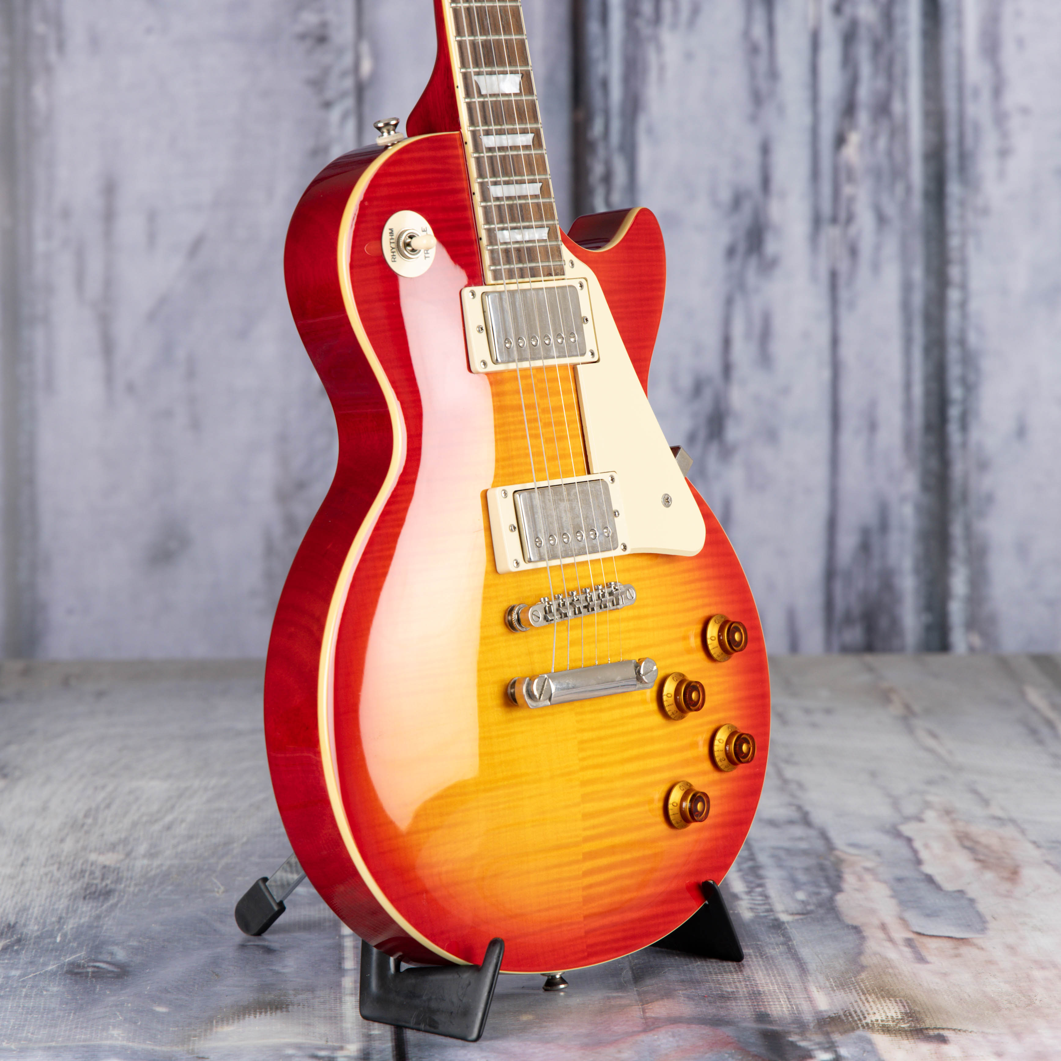 Used Epiphone Les Paul Standard Electric Guitar, Cherry Sunburst, angle