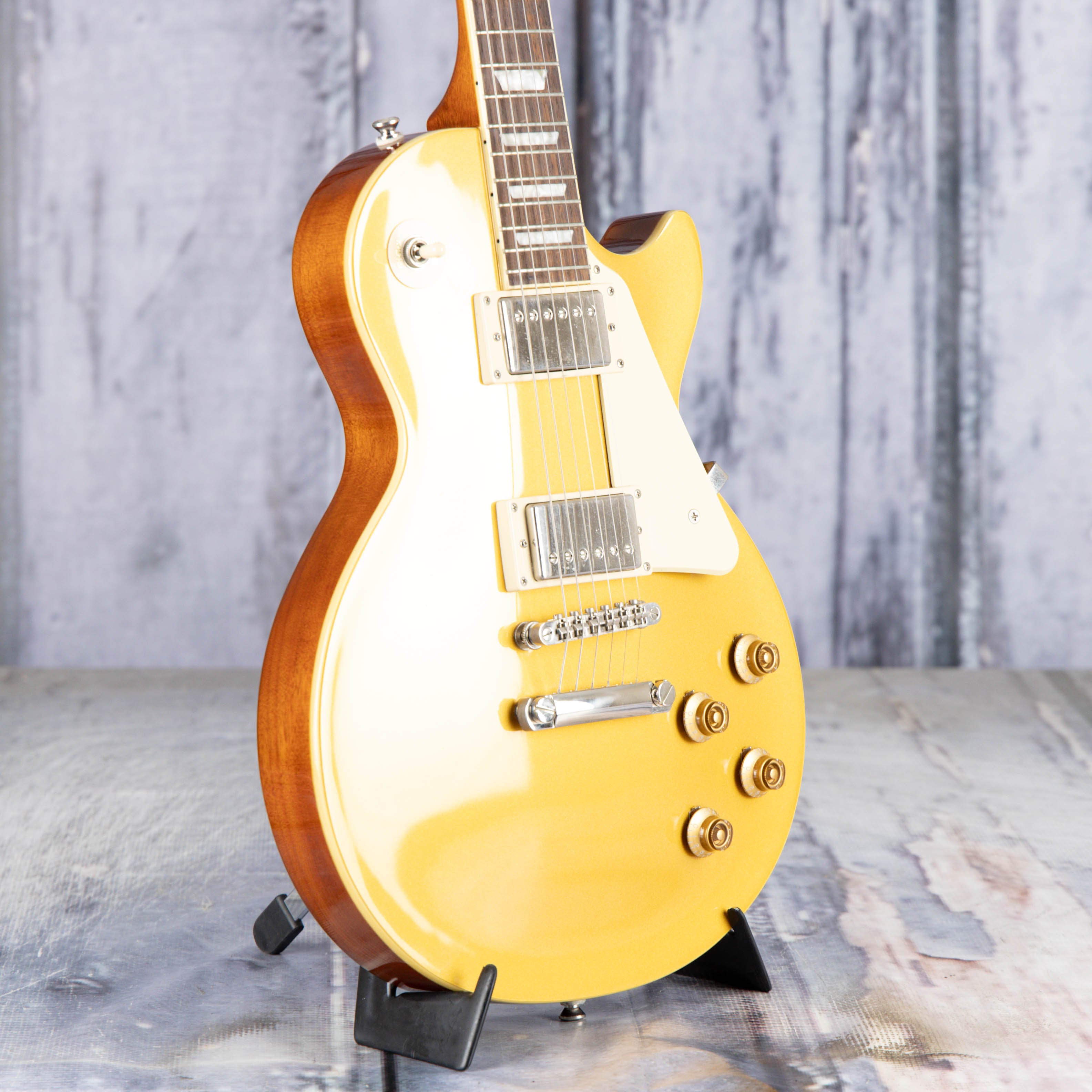 Used Epiphone Les Paul Standard Electric Guitar, Gold Top, angle