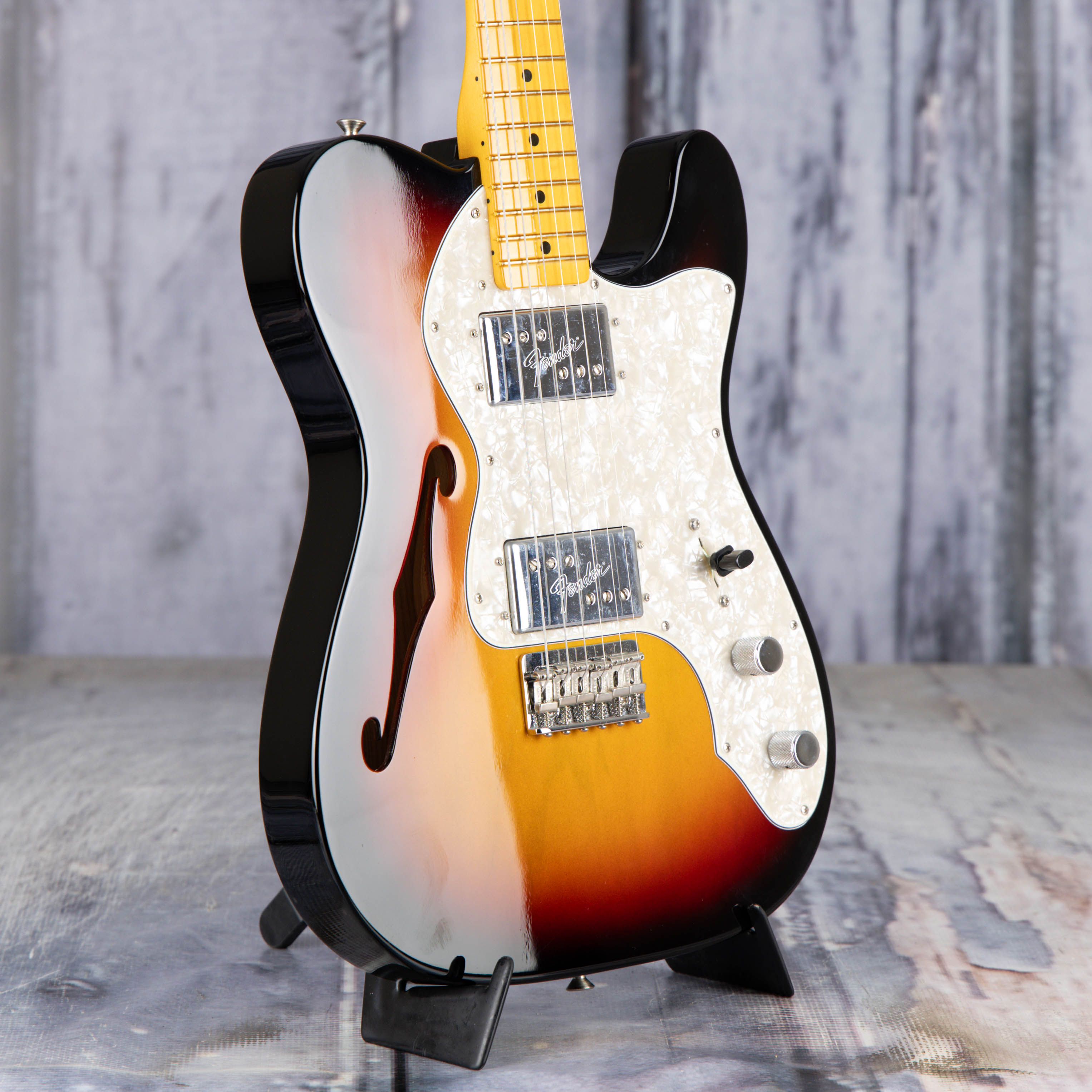Used Fender American Vintage II 1972 Telecaster Thinline Semi-Hollowbody Guitar, 2022, 3-Tone Sunburst, angle