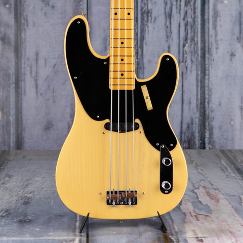Used Fender Custom Shop Vintage Custom 1951 Precision Bass Guitar, 2022, Nocaster Blonde, front closeup