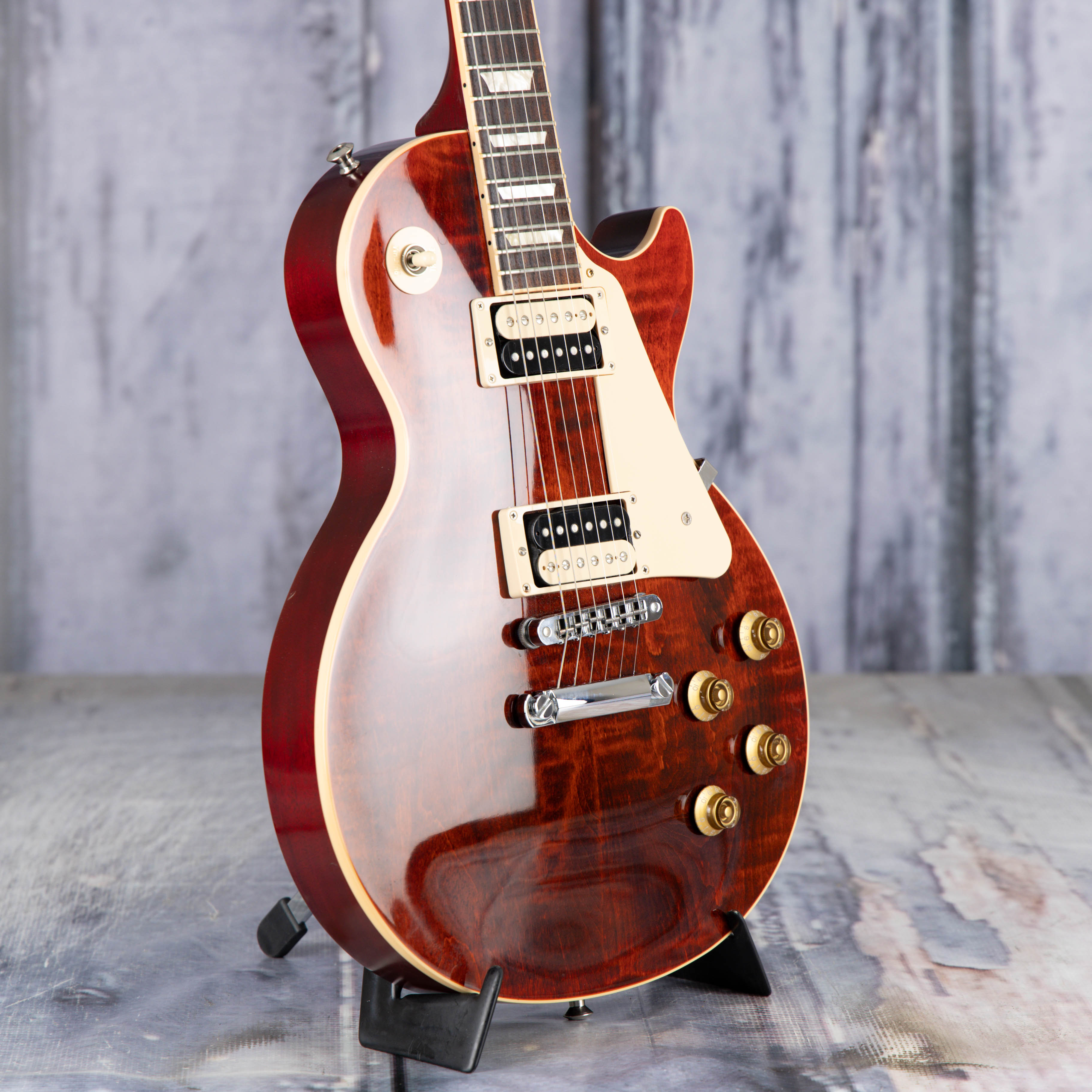 Used Gibson Les Paul Traditional PRO II Electric Guitar, 2013, Transparent Red, angle