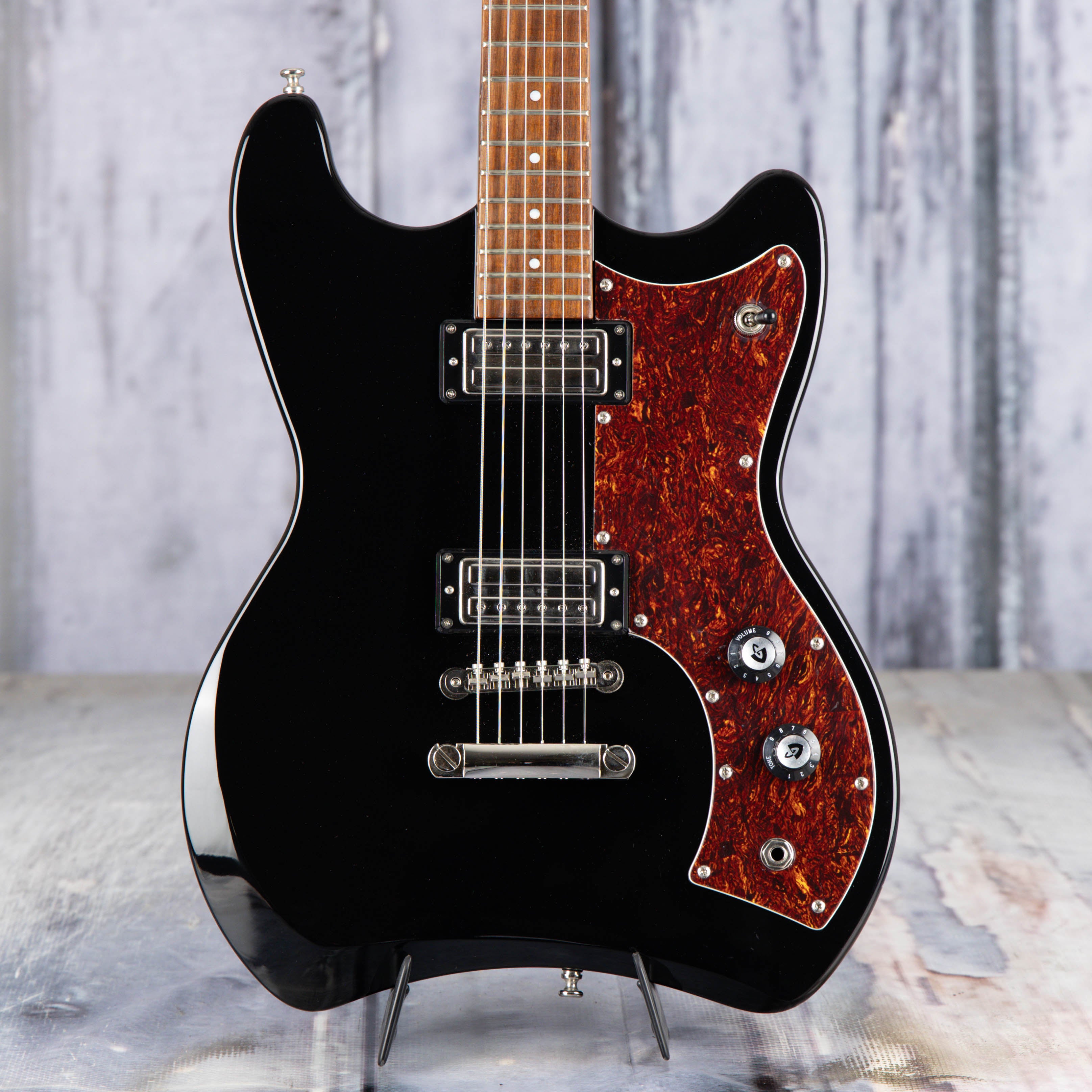 Used Guild Jetstar Electric Guitar, Black, front closeup