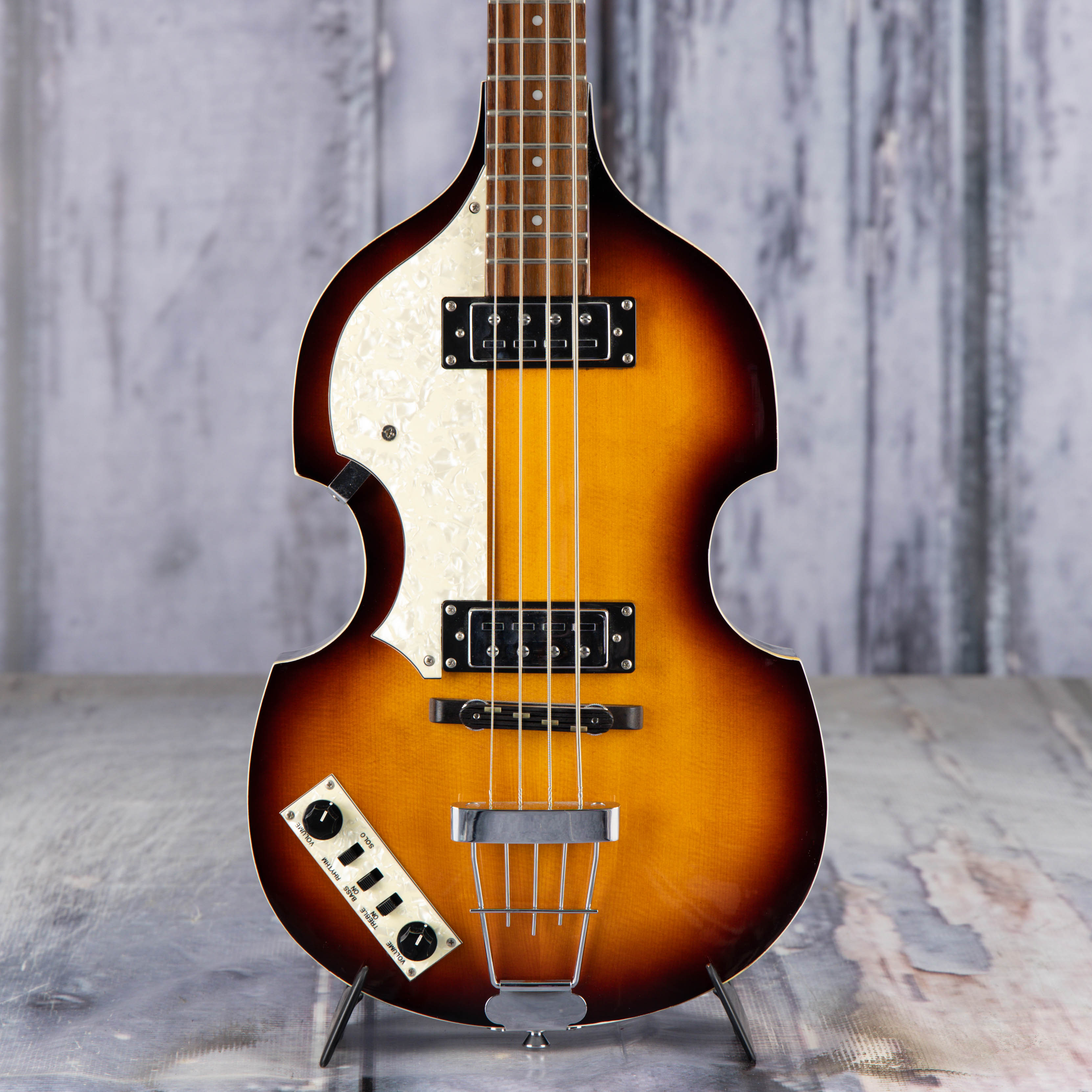 Used Höfner Hi-Series Left-Handed Violin Bass Guitar, Vintage Sunburst, front closeup