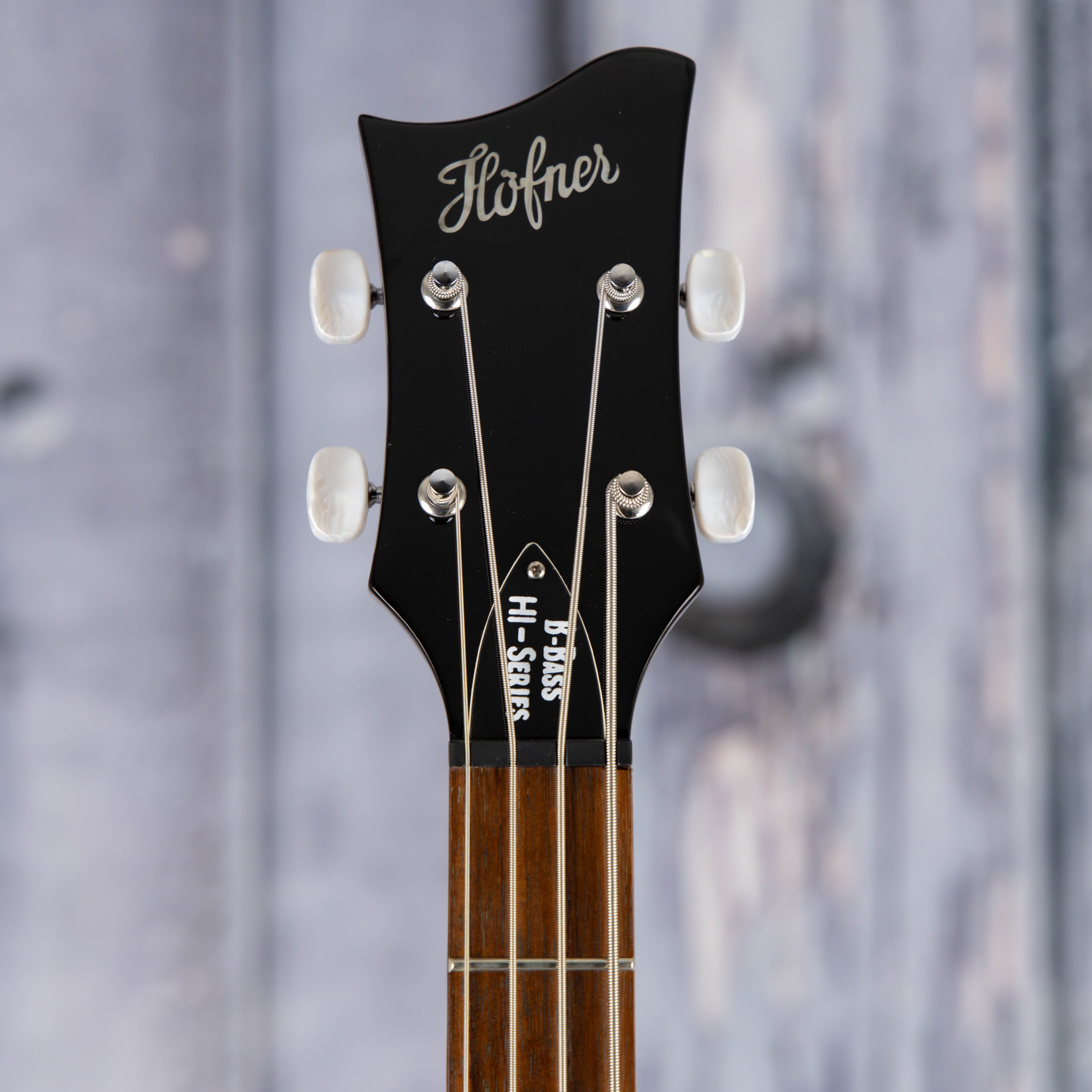 Used Höfner Hi-Series Left-Handed Violin Bass Guitar, Vintage Sunburst, front headstock