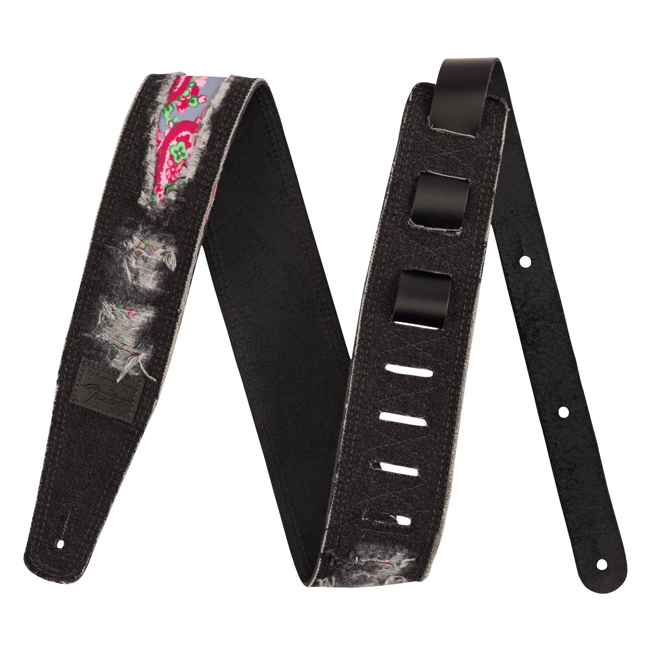 Fender X Wrangler Ripped Paisley Denim Guitar Strap, Black