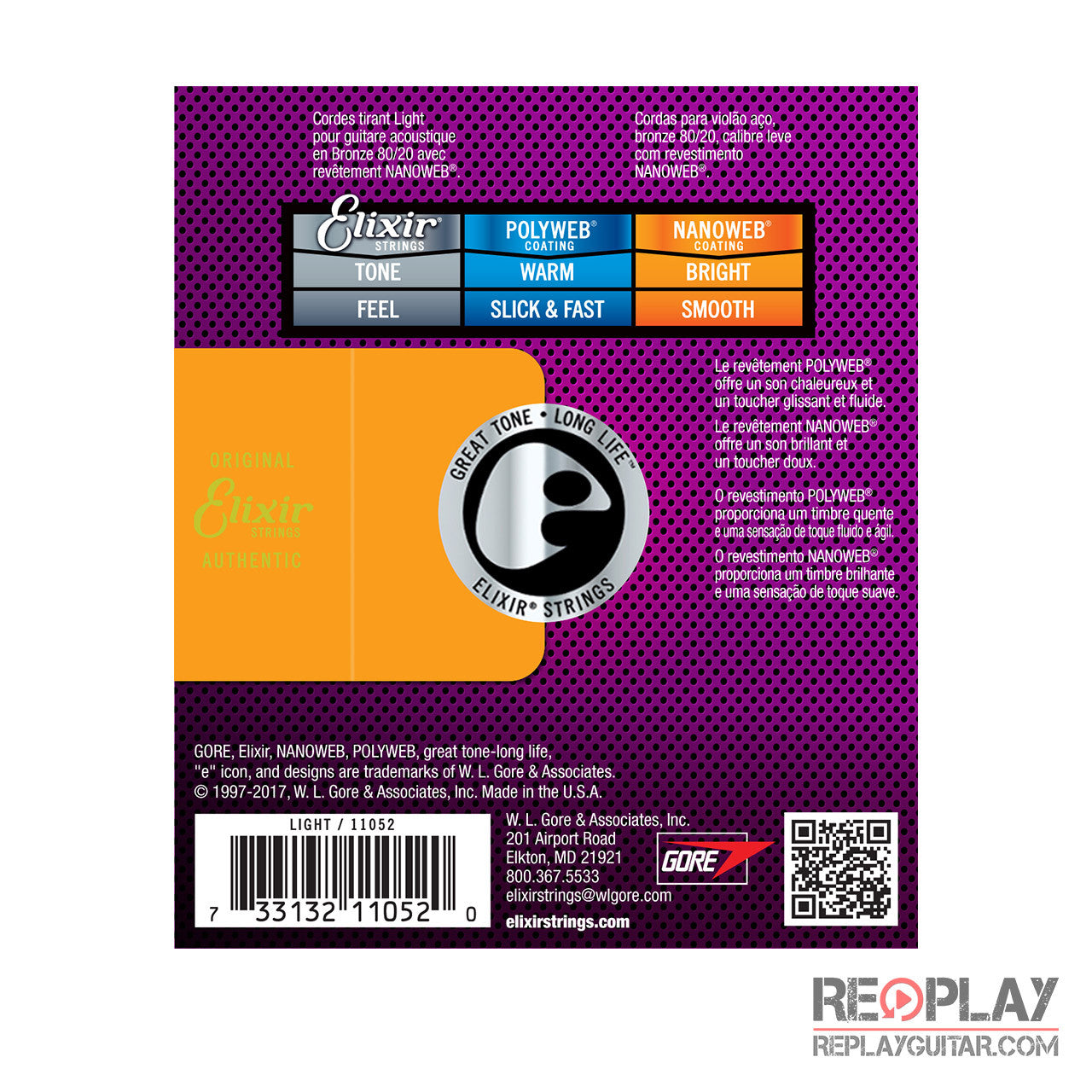 Elixir Light Acoustic 80/20 Bronze with NANOWEB® Coating