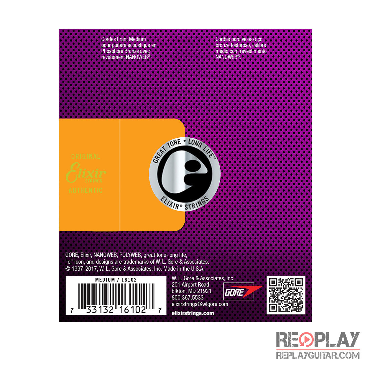 Elixir Medium Acoustic Phosphor Bronze with NANOWEB® Coating