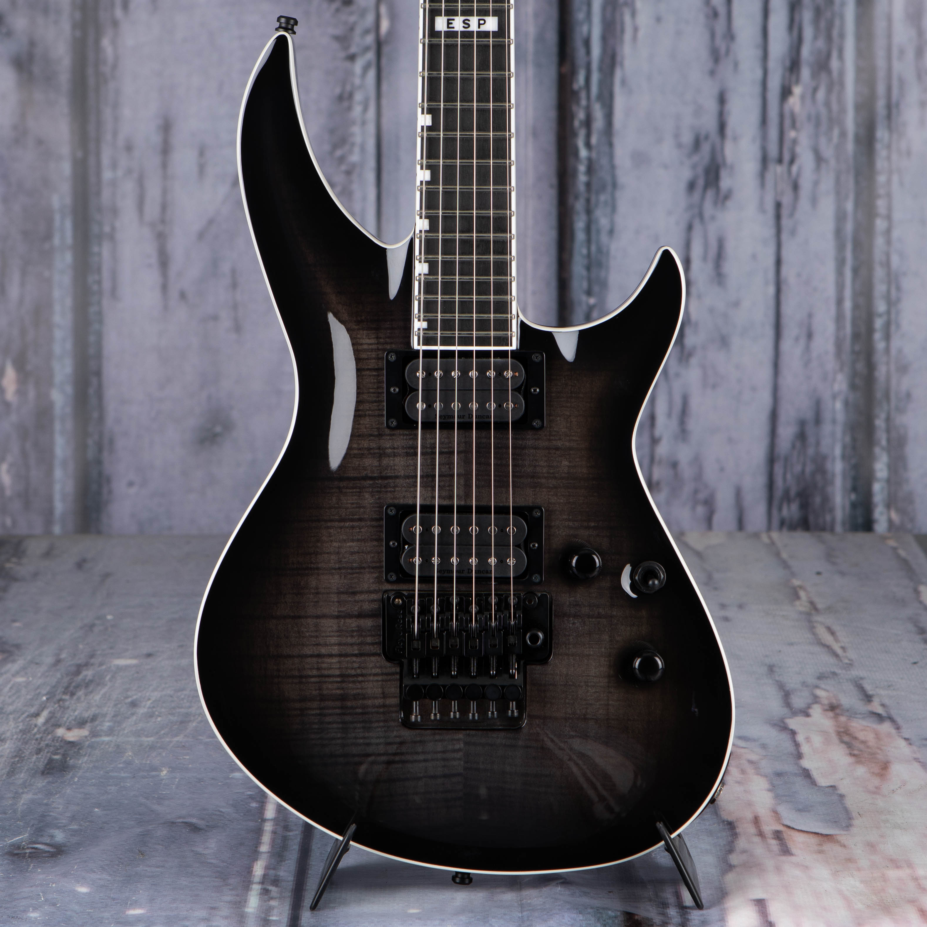 ESP E-II Horizon-III FR Electric Guitar, See Thru Black Sunburst, front closeup