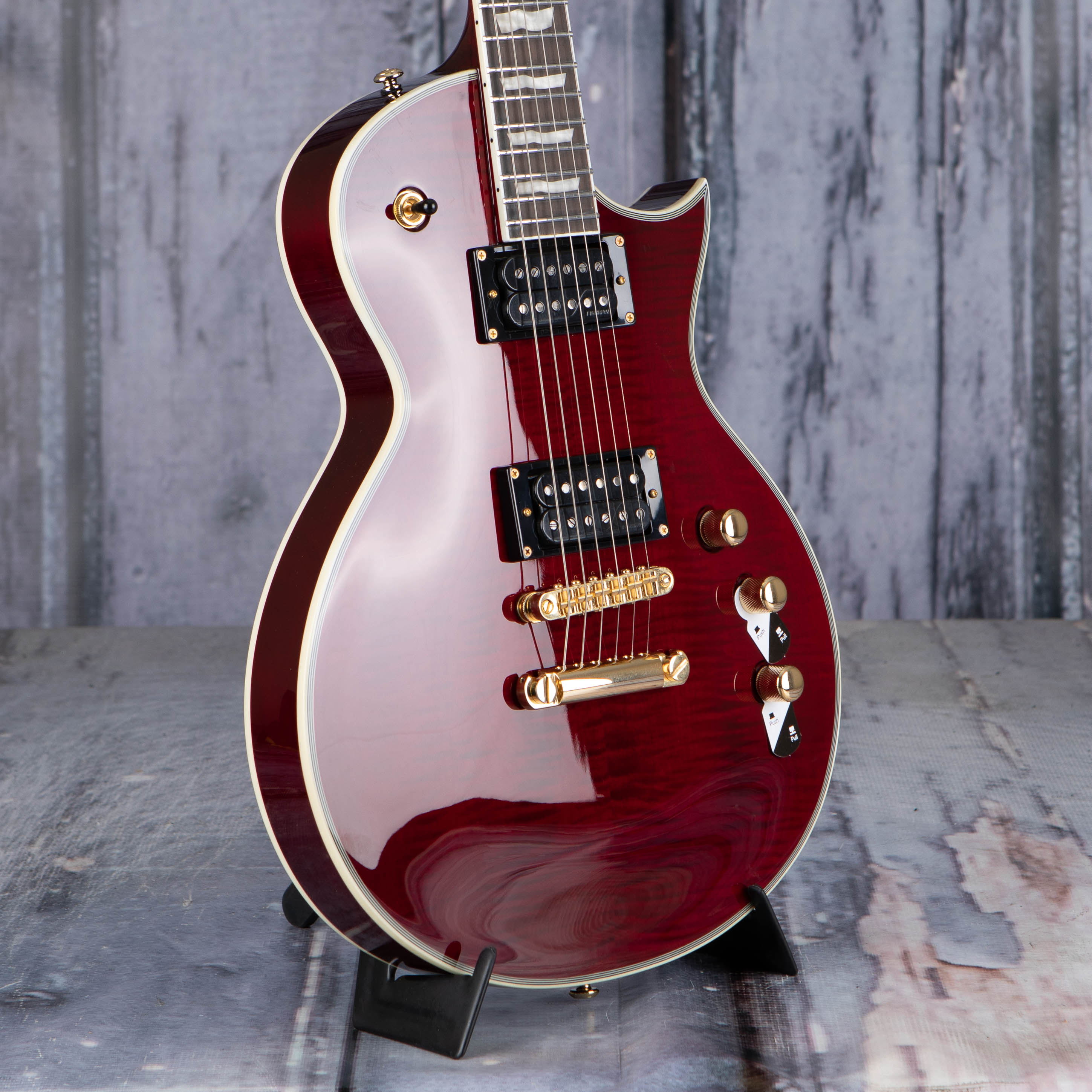 ESP LTD EC-1000T CTM Deluxe Electric Guitar, See-Thru Black Cherry, angle