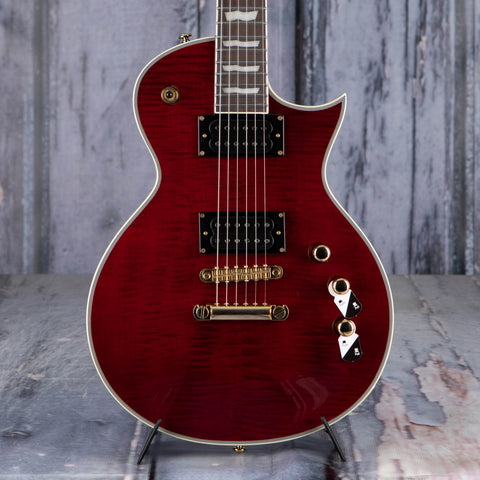 ESP LTD EC-1000T CTM Deluxe Electric Guitar, See-Thru Black Cherry, front closeup