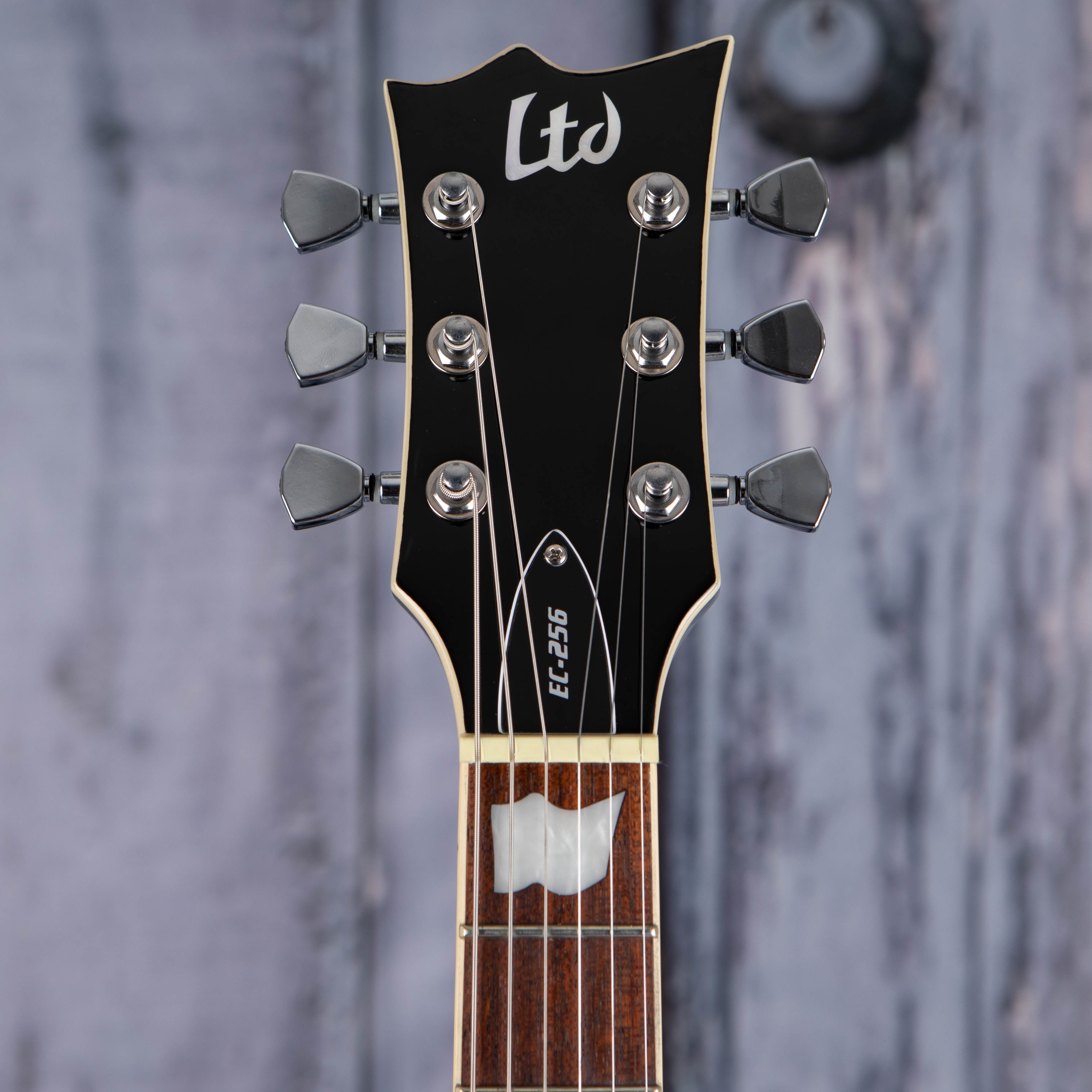 ESP LTD EC-256FM Electric Guitar, See Thru Cobalt Blue, front headstock