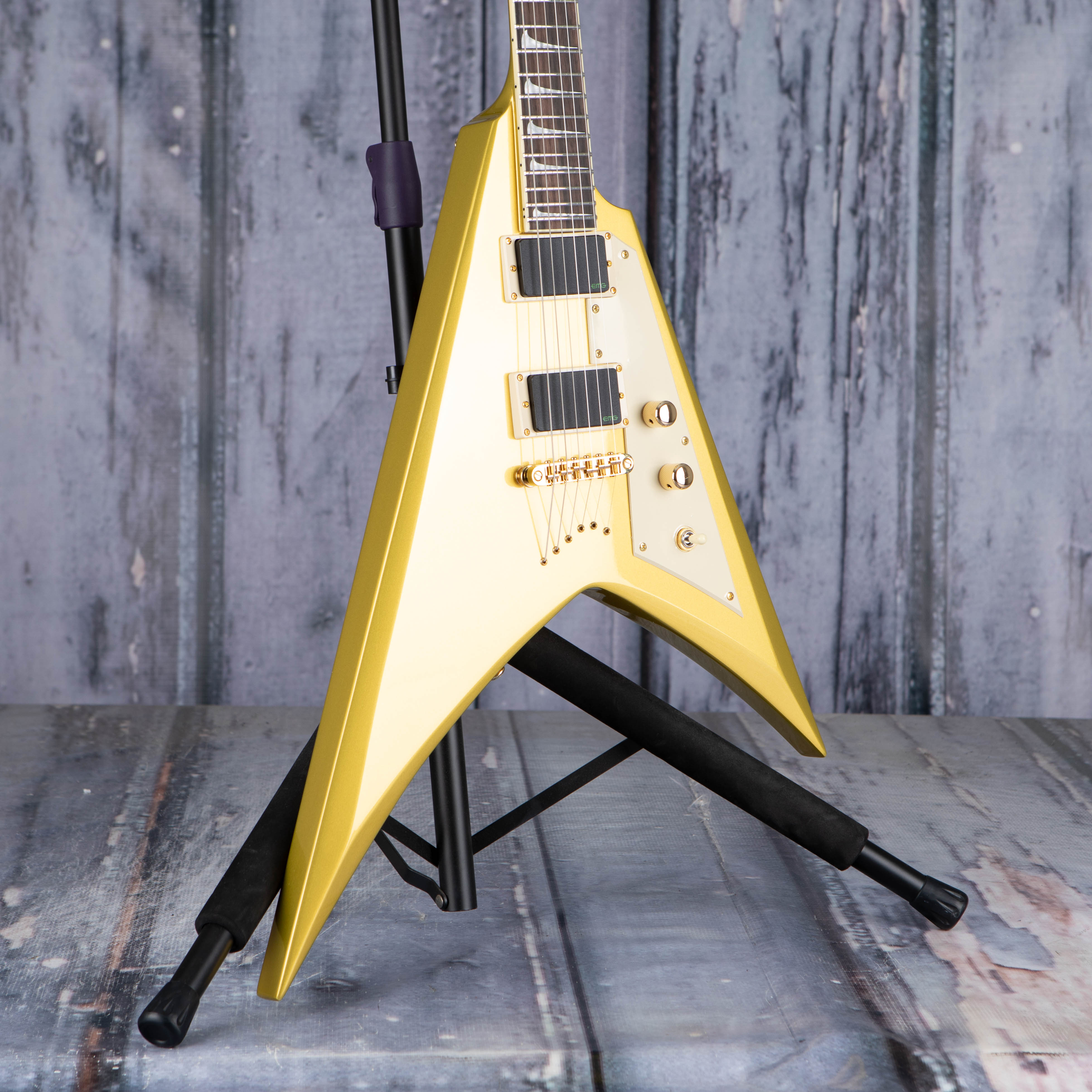 ESP LTD KH-V Kirk Hammett Signature Electric Guitar, Metallic Gold, angle