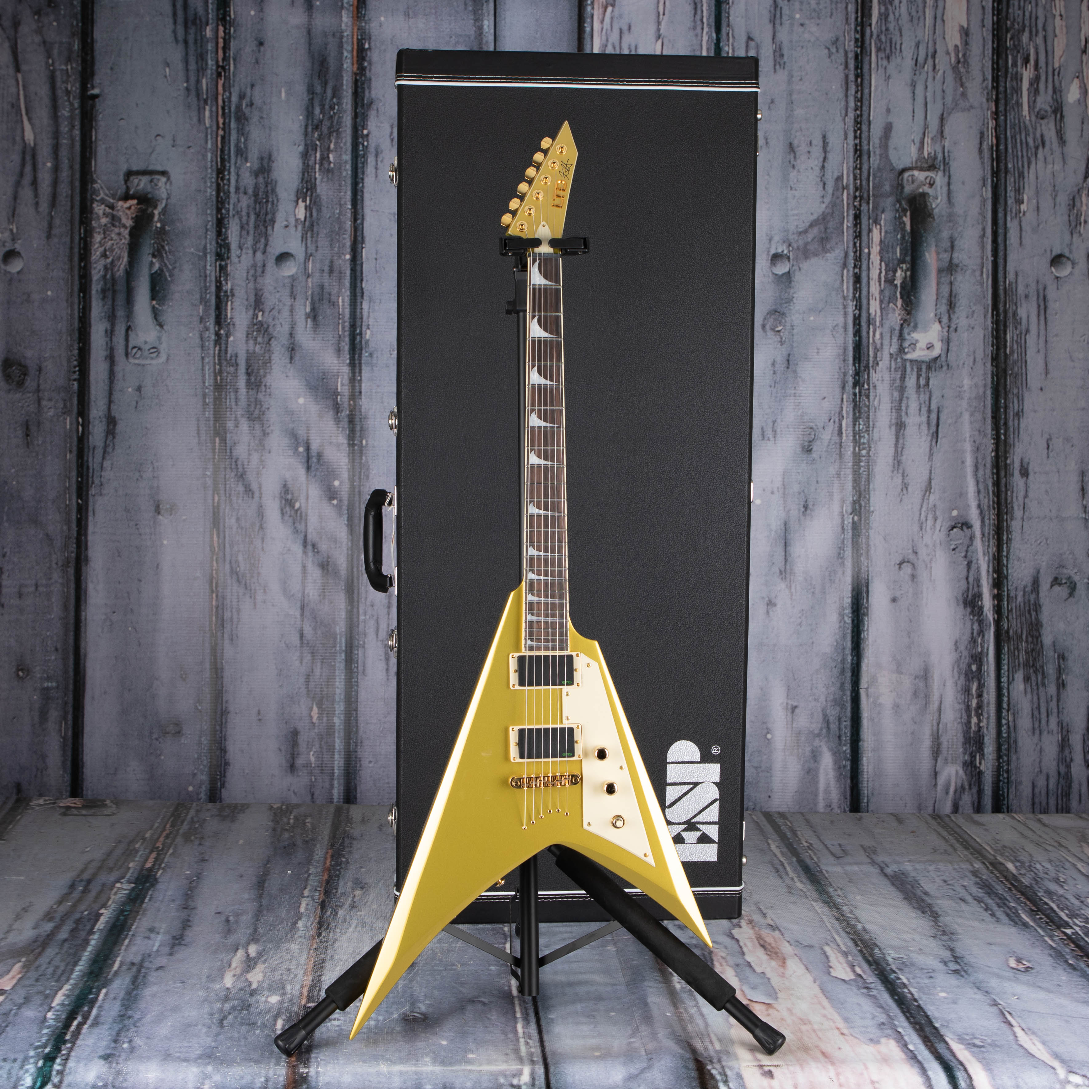 ESP LTD KH-V Kirk Hammett Signature Electric Guitar, Metallic Gold, case