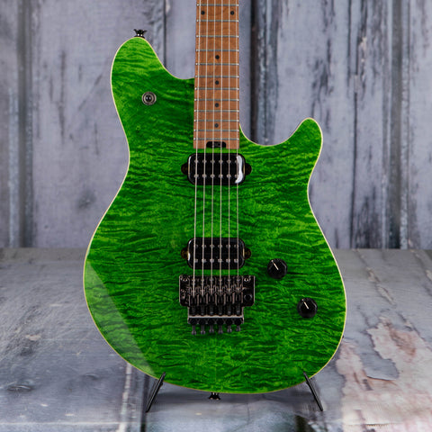 EVH Wolfgang WG Standard QM Electric Guitar, Transparent Green, front closeup