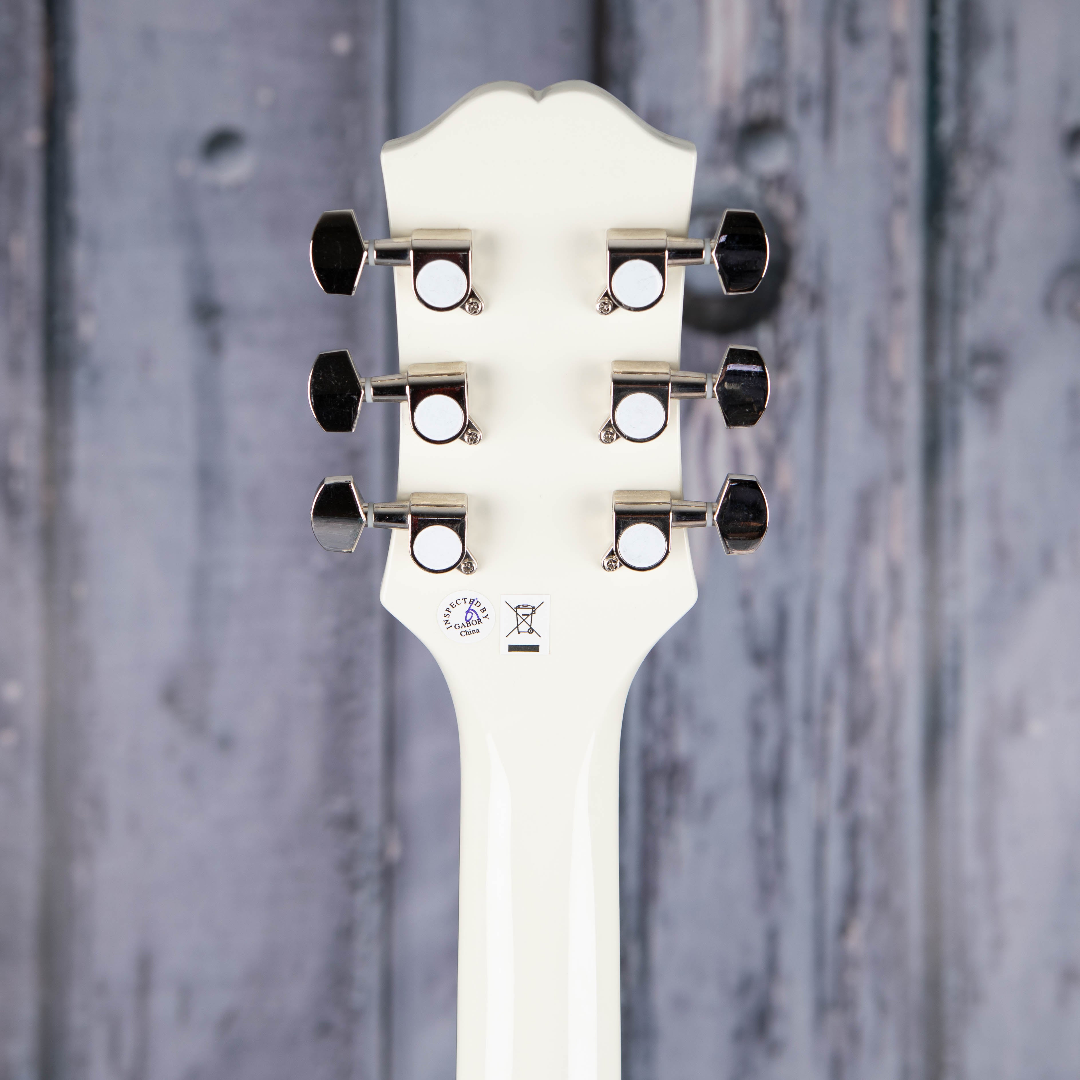 Epiphone Billie Joe Armstrong Les Paul Junior Electric Guitar Player Pack, Classic White, back headstock