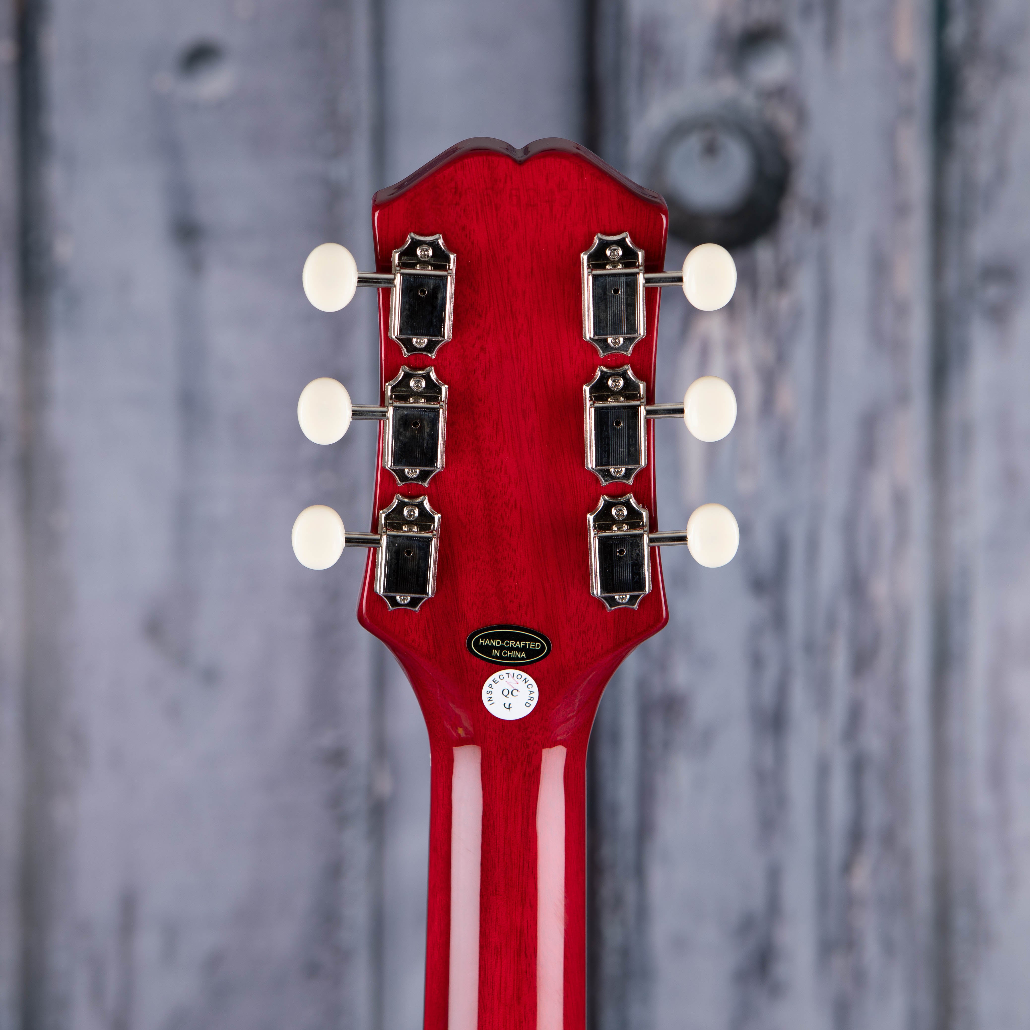 Epiphone Crestwood Custom (Tremotone) Electric Guitar, Cherry, back headstock