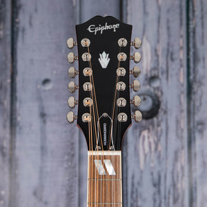 Epiphone Hummingbird 12-String Acoustic/Electric Guitar, Aged Cherry Sunburst Gloss, front headstock