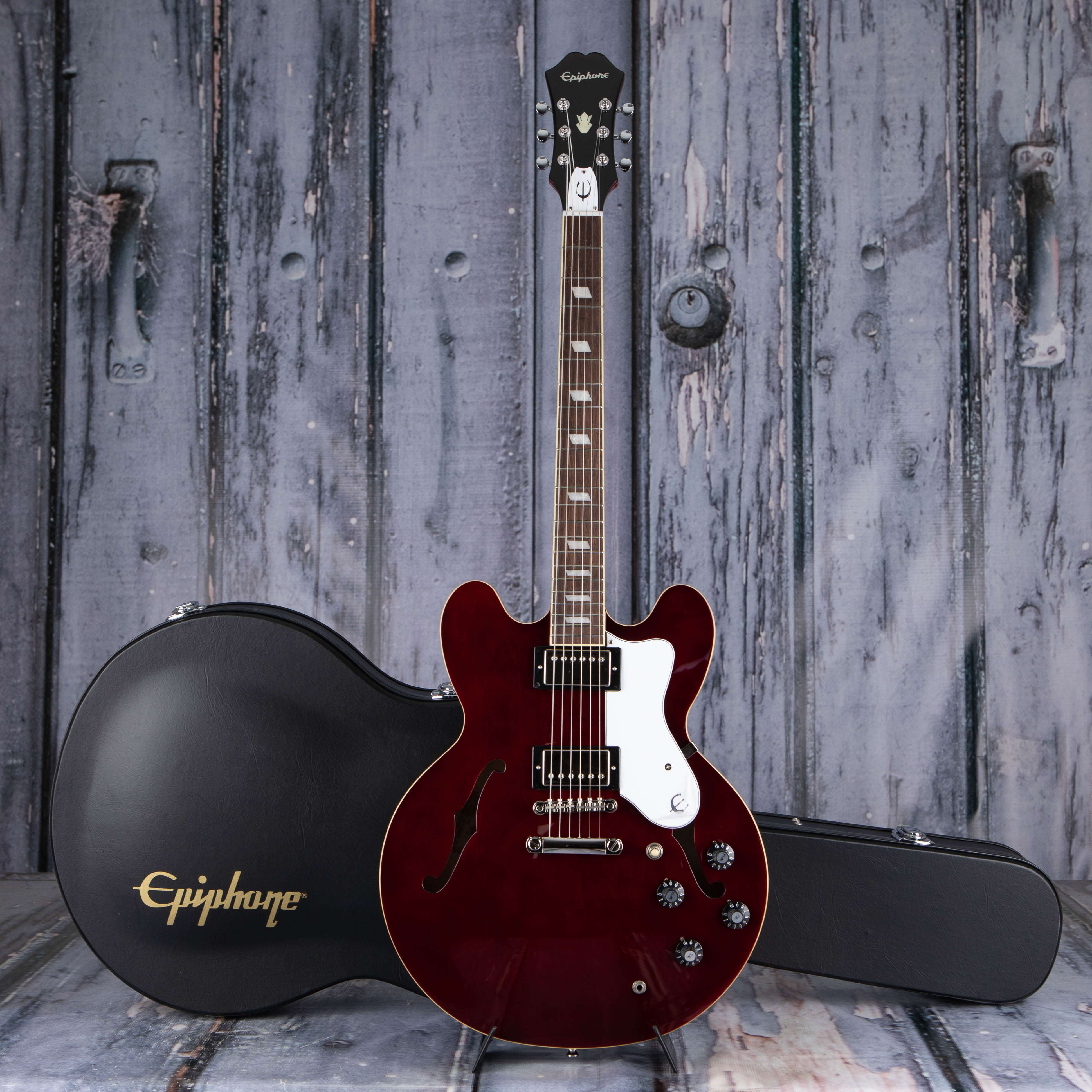 Epiphone Noel Gallagher Riviera Semi-Hollowbody Guitar, Dark Wine Red, case