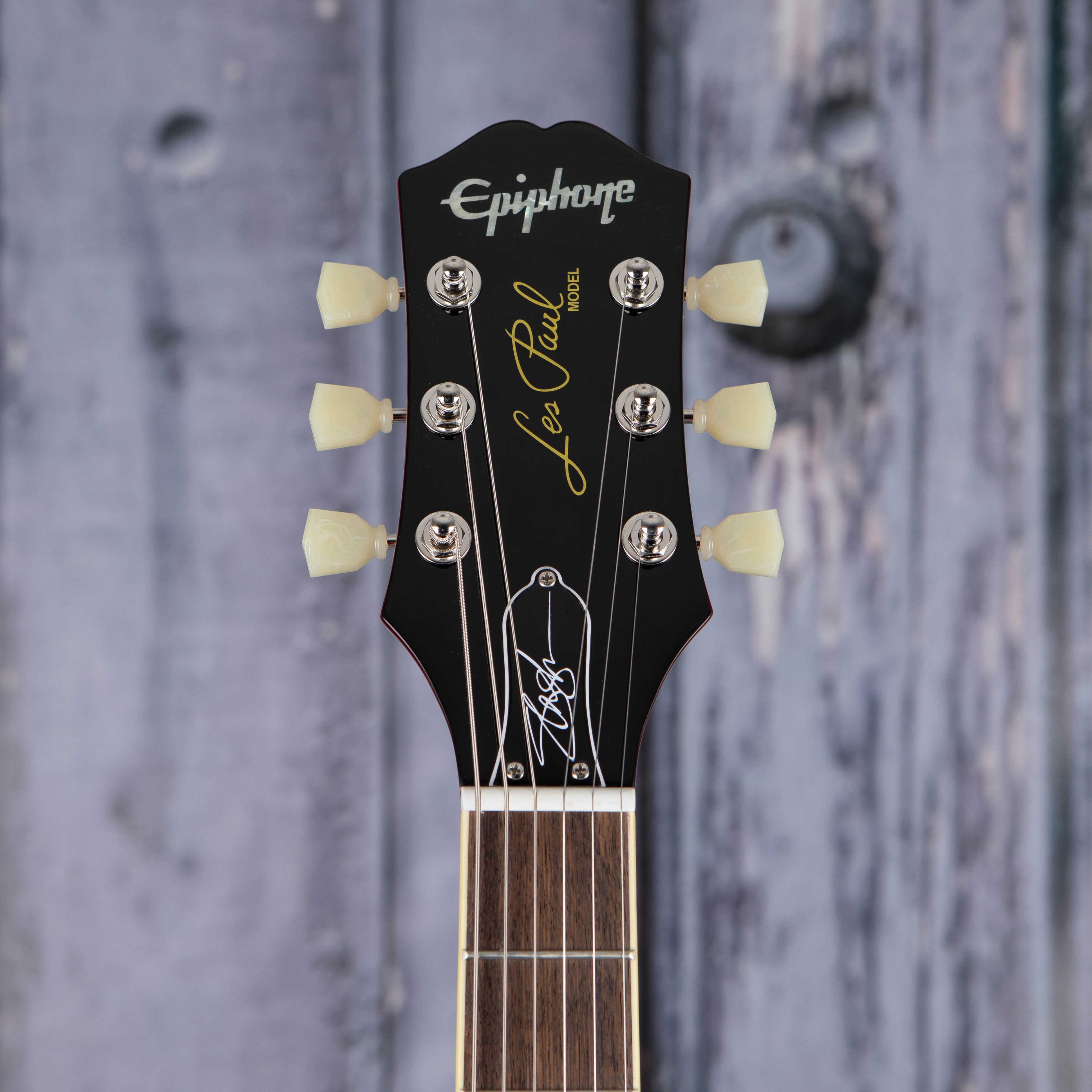 Epiphone Slash Les Paul Standard Electric Guitar, Vermillion Burst, front headstock