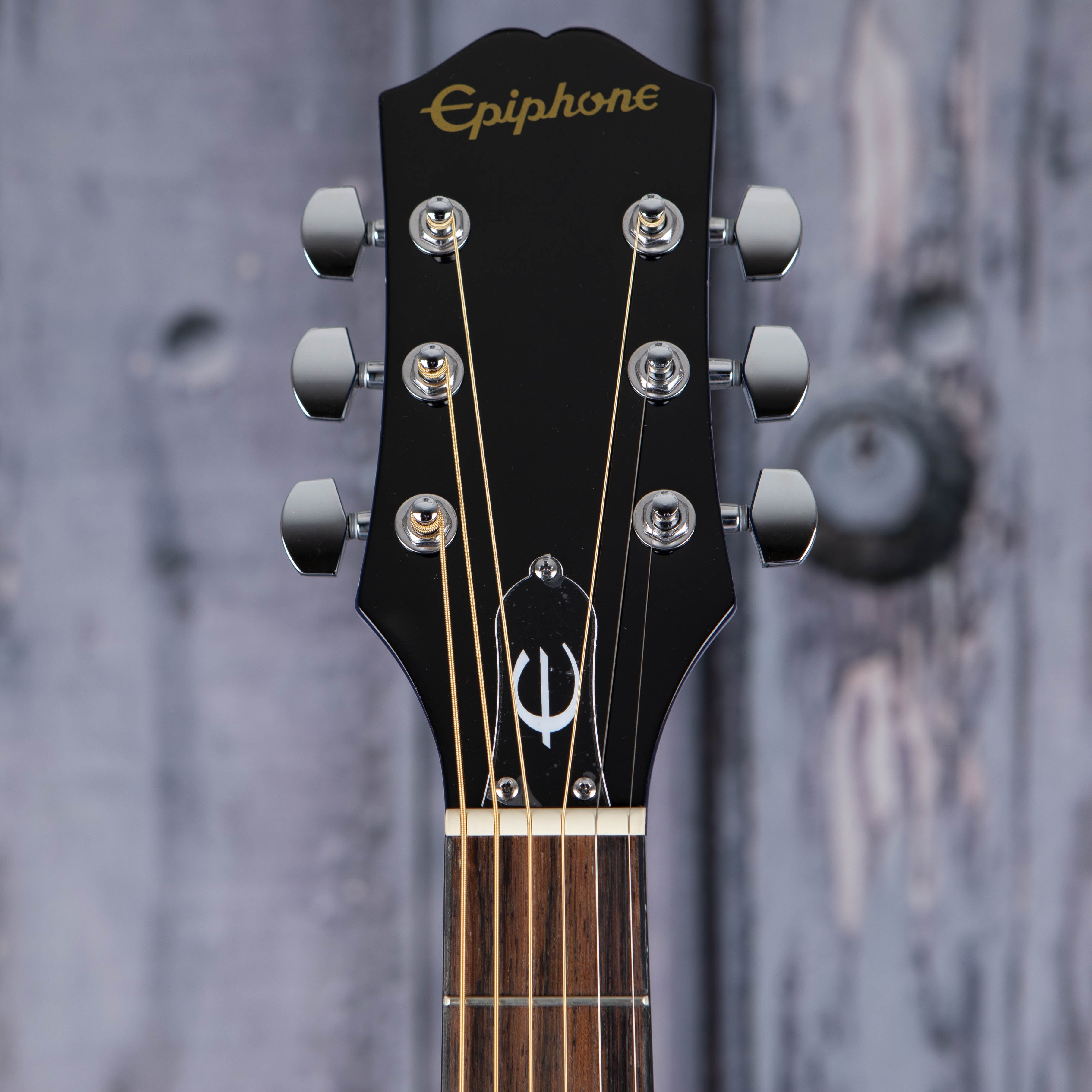 Epiphone Starling Acoustic Guitar, Starlight Blue, front headstock