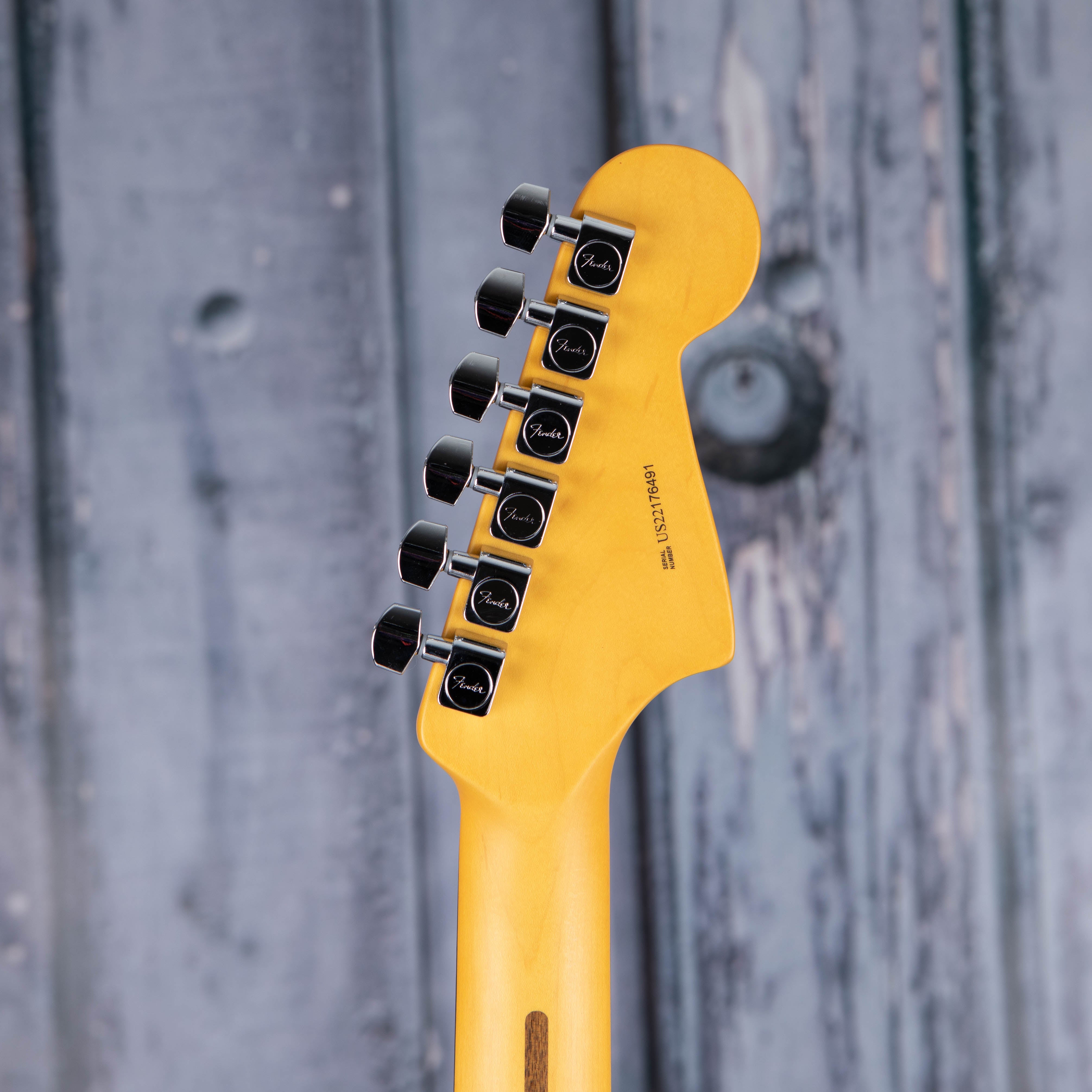 Fender American Professional II Jazzmaster Left-Handed Electric Guitar, Mercury, back headstock