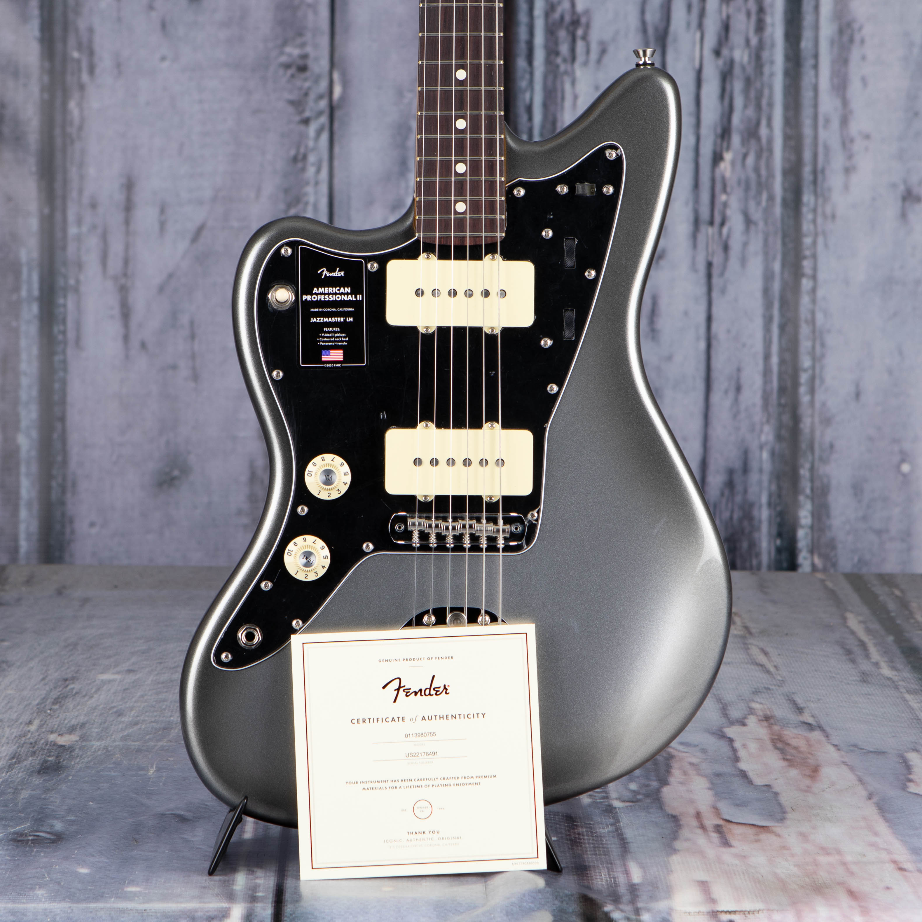 Fender American Professional II Jazzmaster Left-Handed Electric Guitar, Mercury, coa