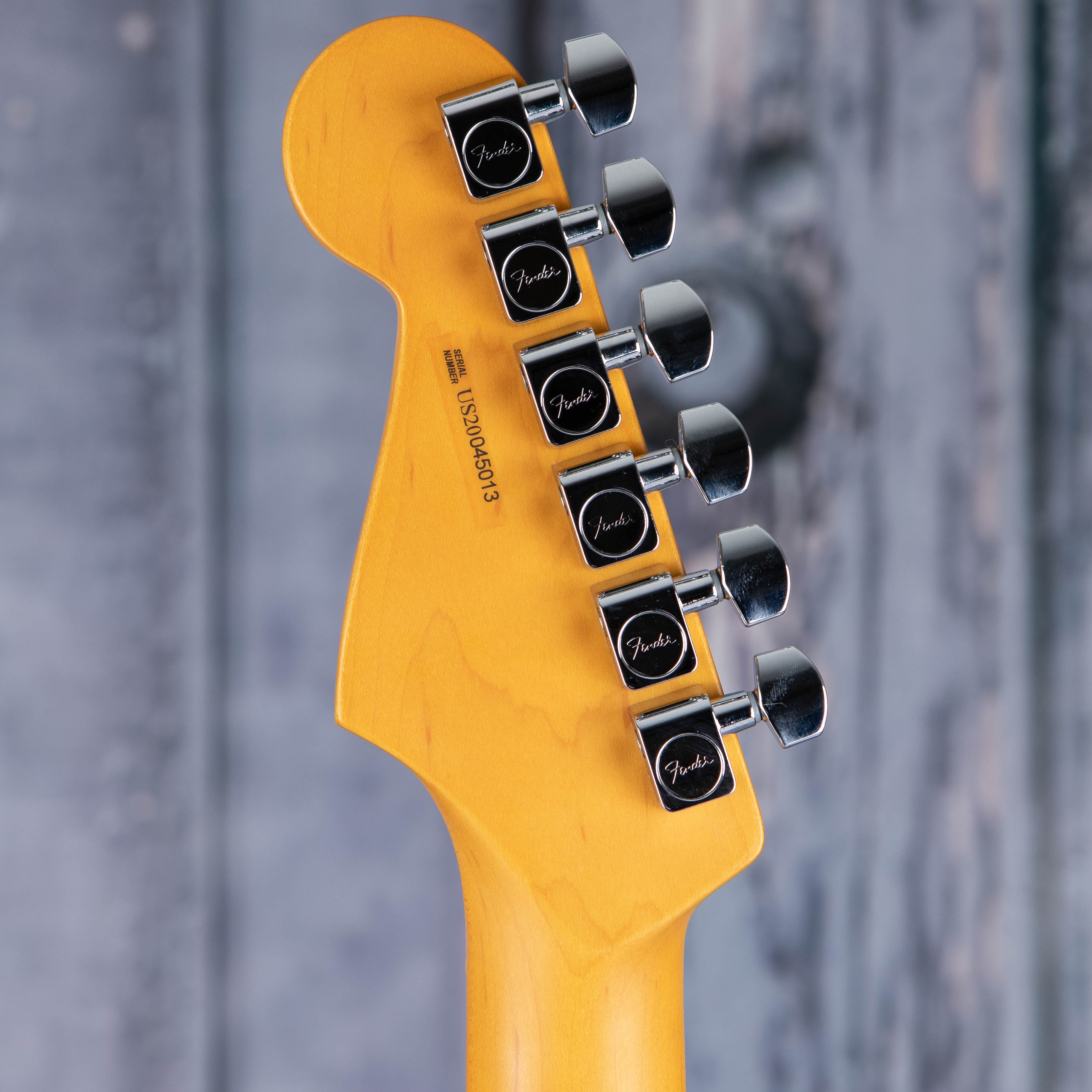 Fender American Professional II Stratocaster Electric Guitar, Miami Blue, back headstock