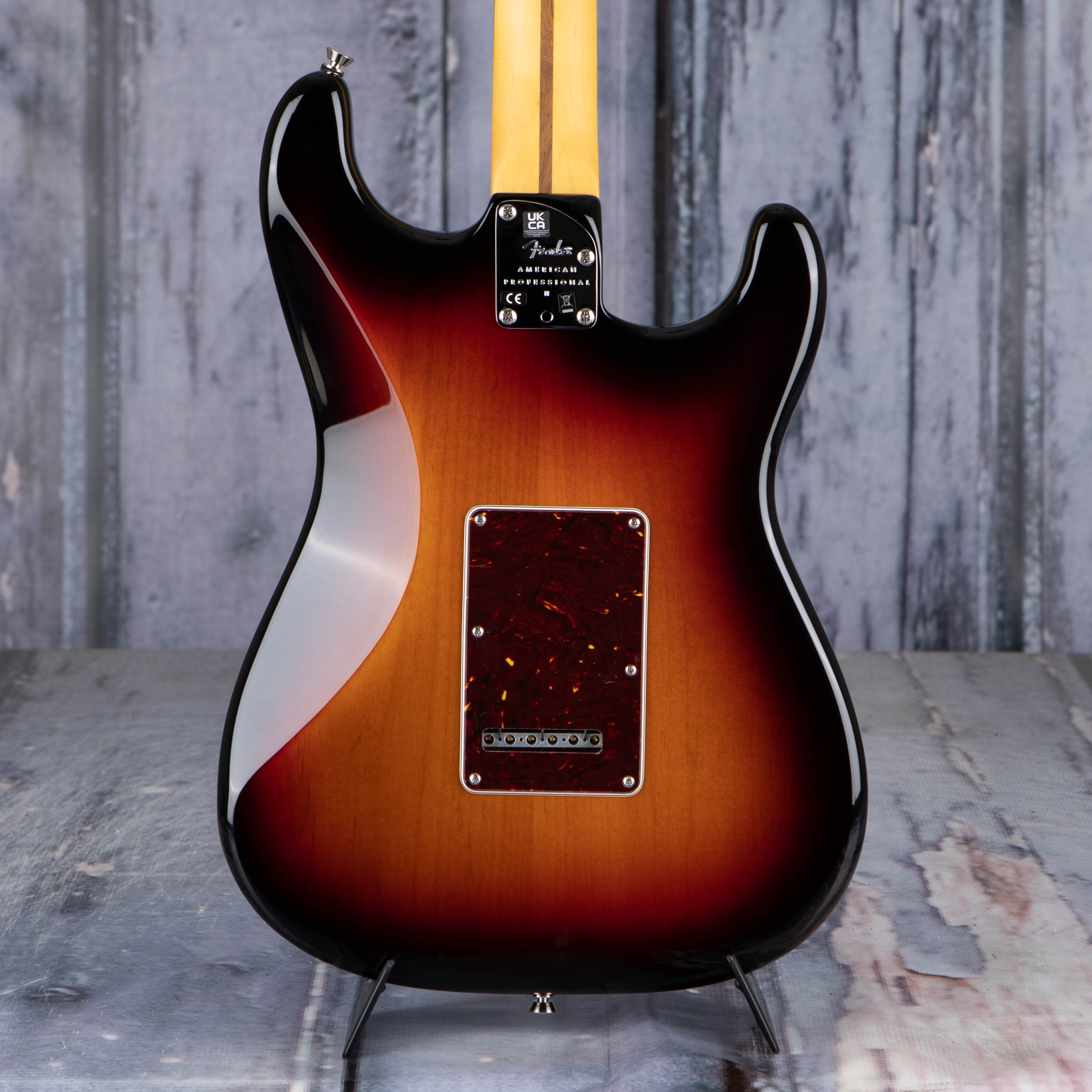 Fender American Professional II Stratocaster Left-Handed Electric Guitar, 3-Color Sunburst, back closeup