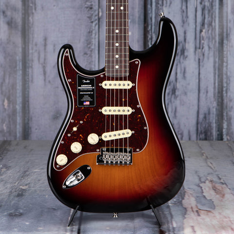 Fender American Professional II Stratocaster Left-Handed Electric Guitar, 3-Color Sunburst, front closeup