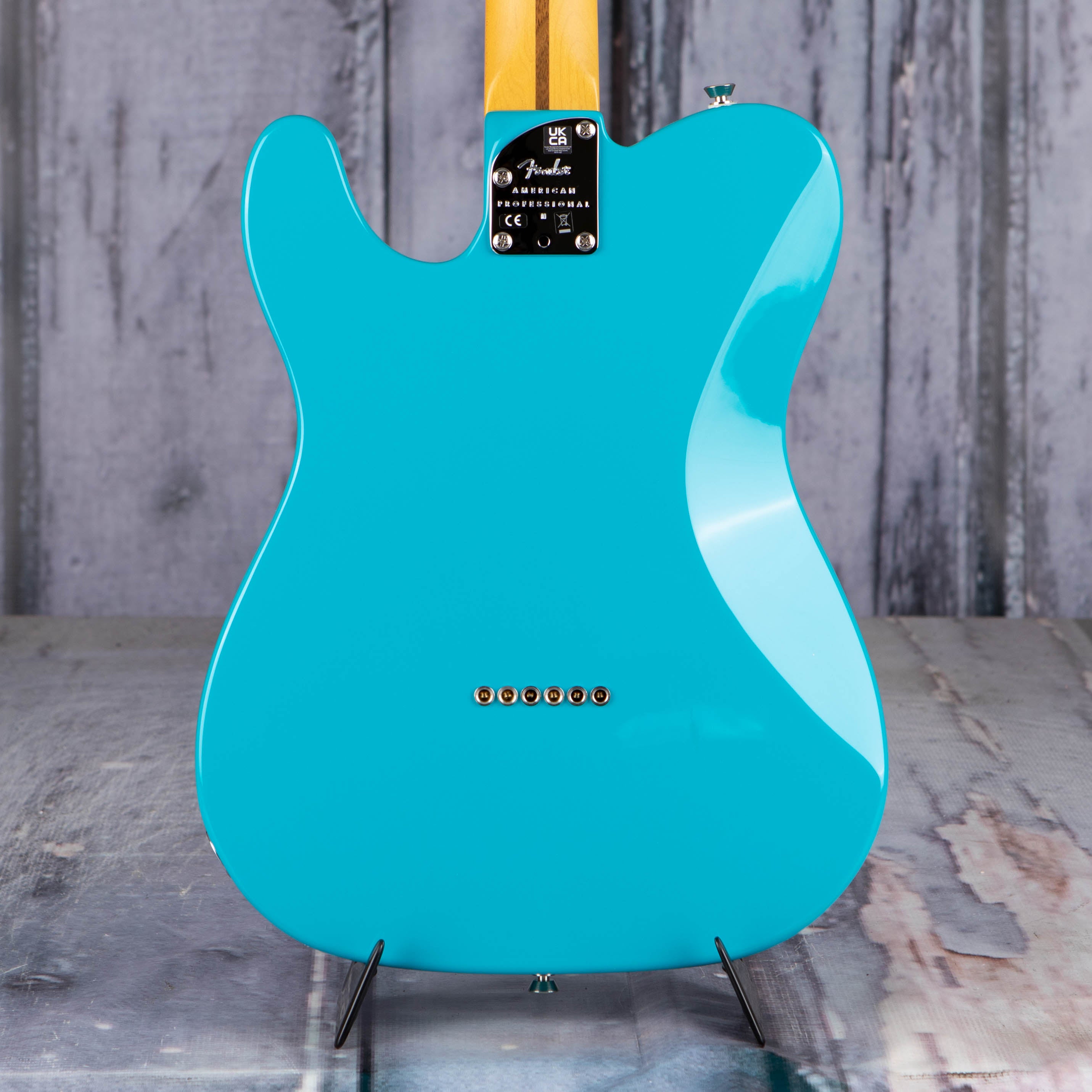 Fender American Professional II Telecaster Deluxe Electric Guitar, Miami Blue, back closeup