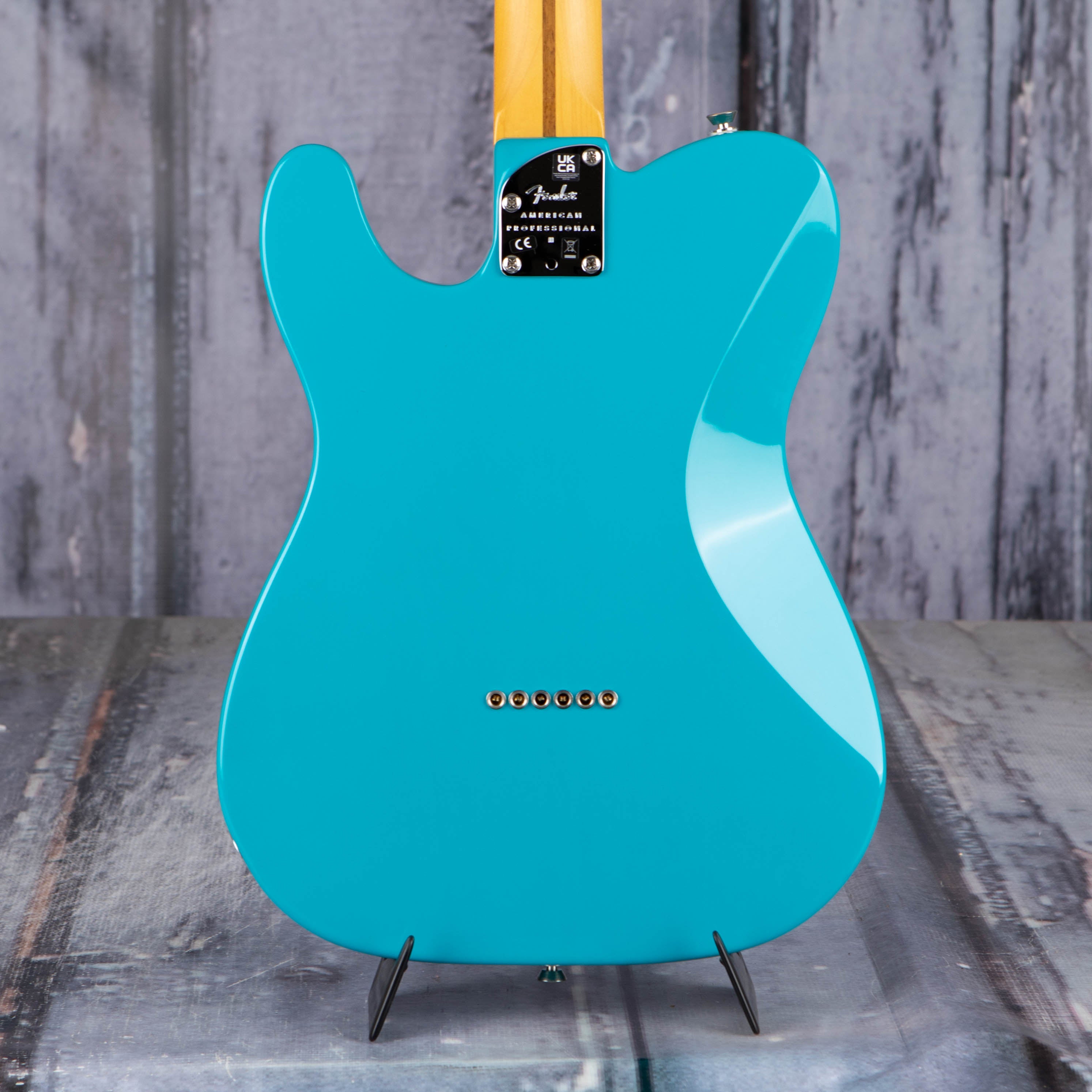 Fender American Professional II Telecaster Deluxe Electric Guitar, Miami Blue *DEMO MODEL*, back closeup